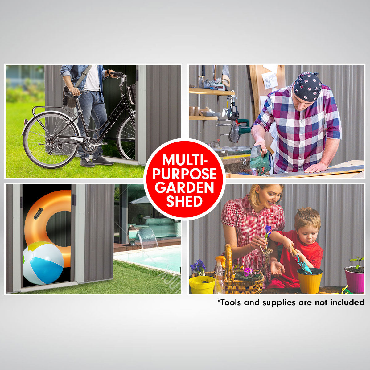 Wallaroo 4ft x 8ft Garden Shed with Base Flat Roof Outdoor Storage - Grey 9