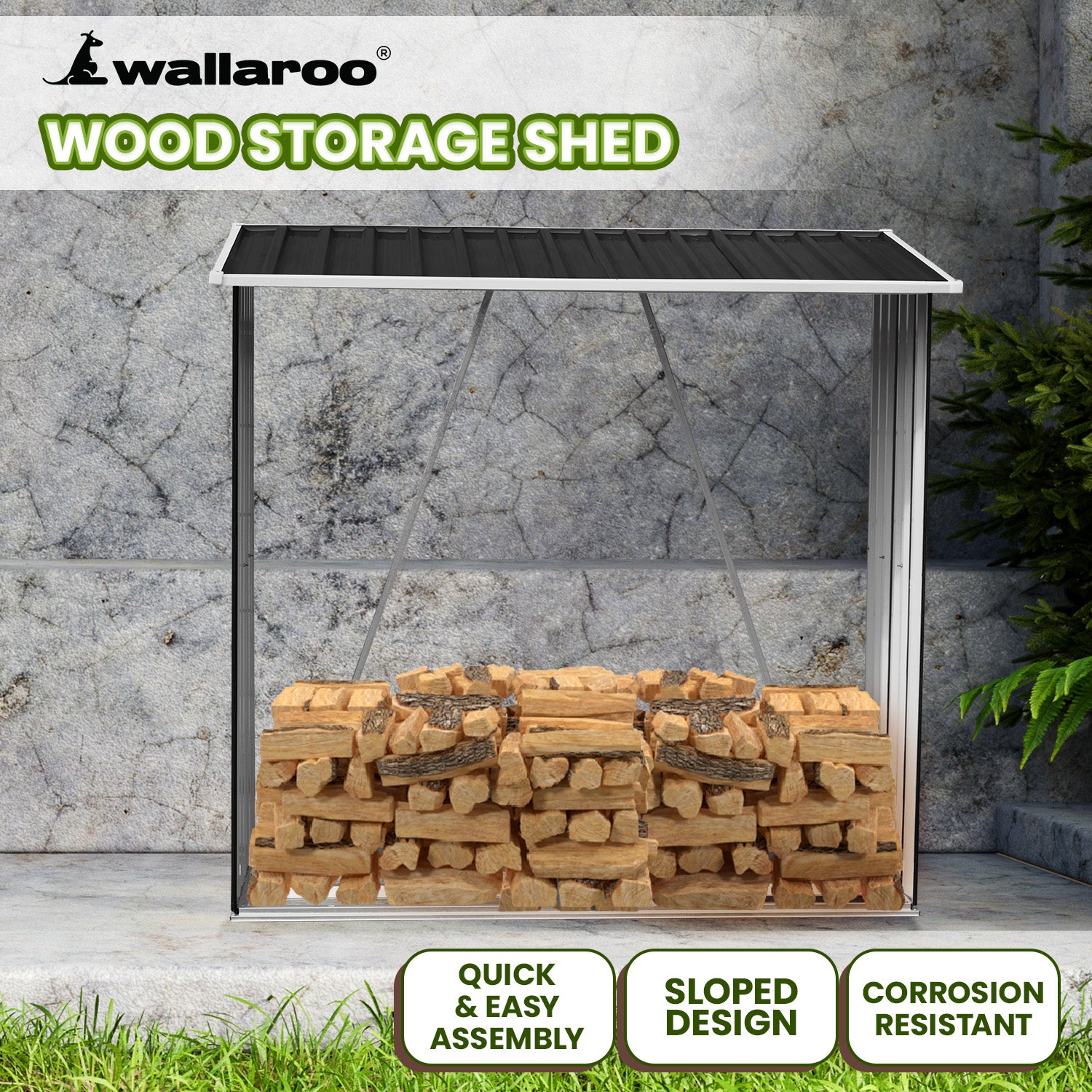 Wallaroo Wood Storage Shed Galvanized Steel - Black 8