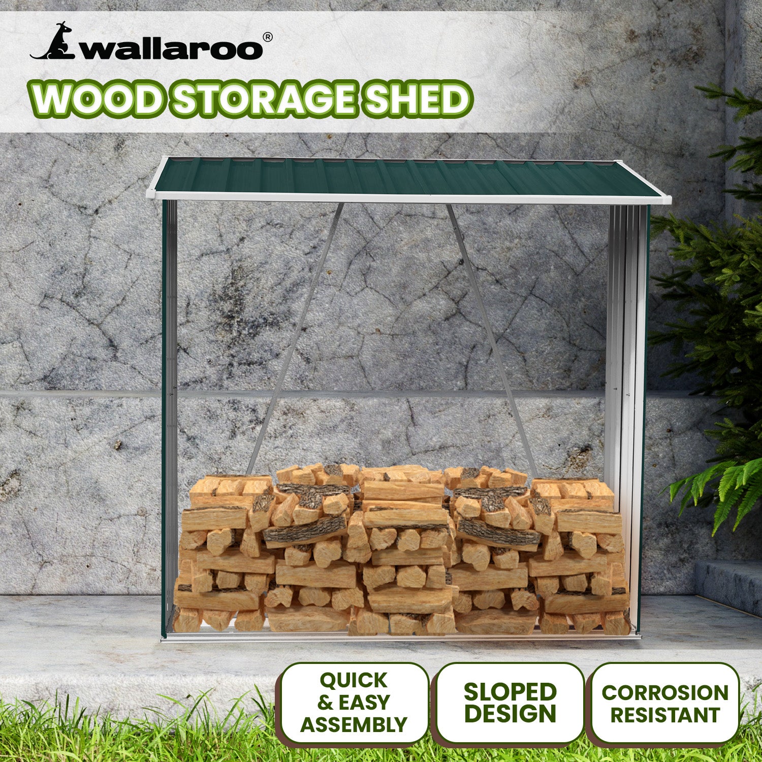 Wallaroo Wood Storage Shed Galvanized Steel - Green 8