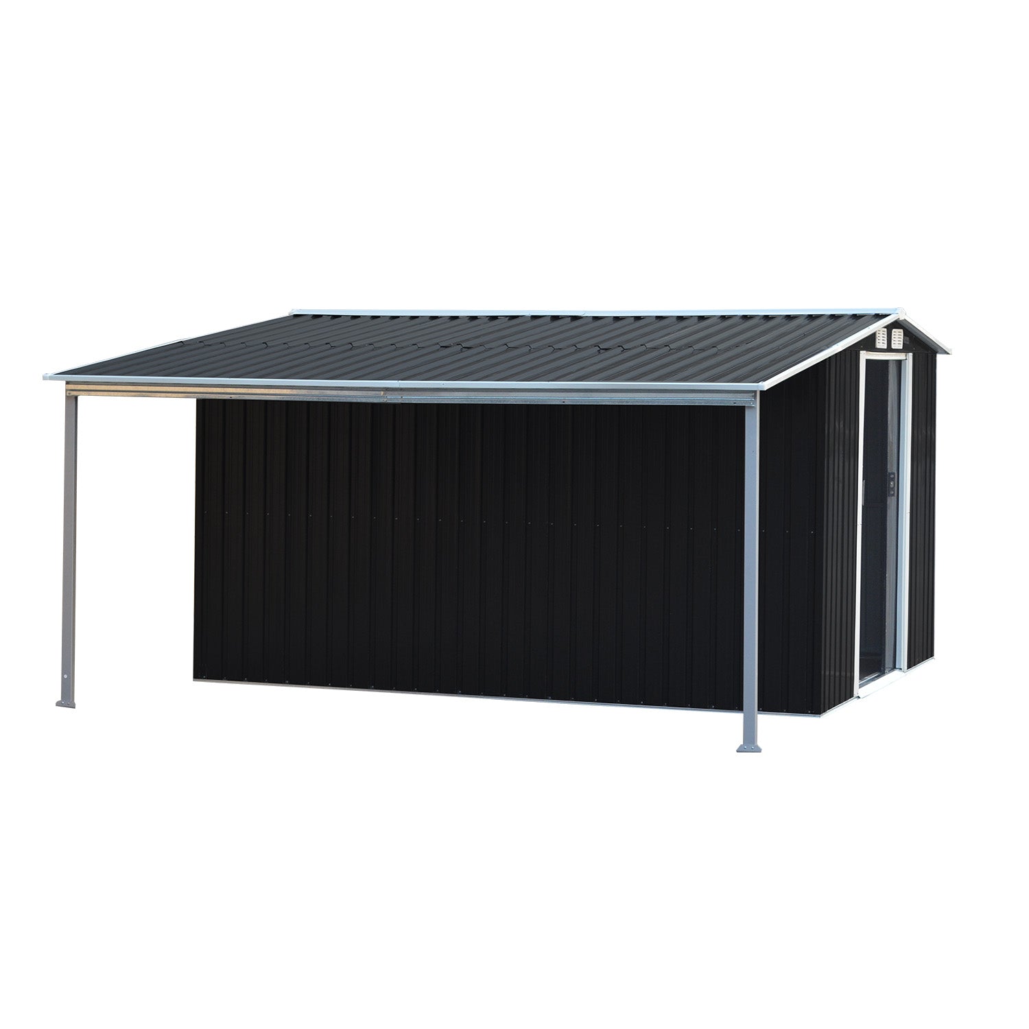 Wallaroo 10x8ft Zinc Steel Garden Shed with Open Storage - Black 4