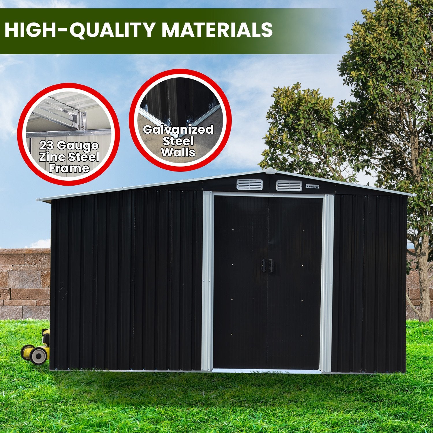 Wallaroo Garden Shed with Semi-Closed Storage 10*8FT - Black 7