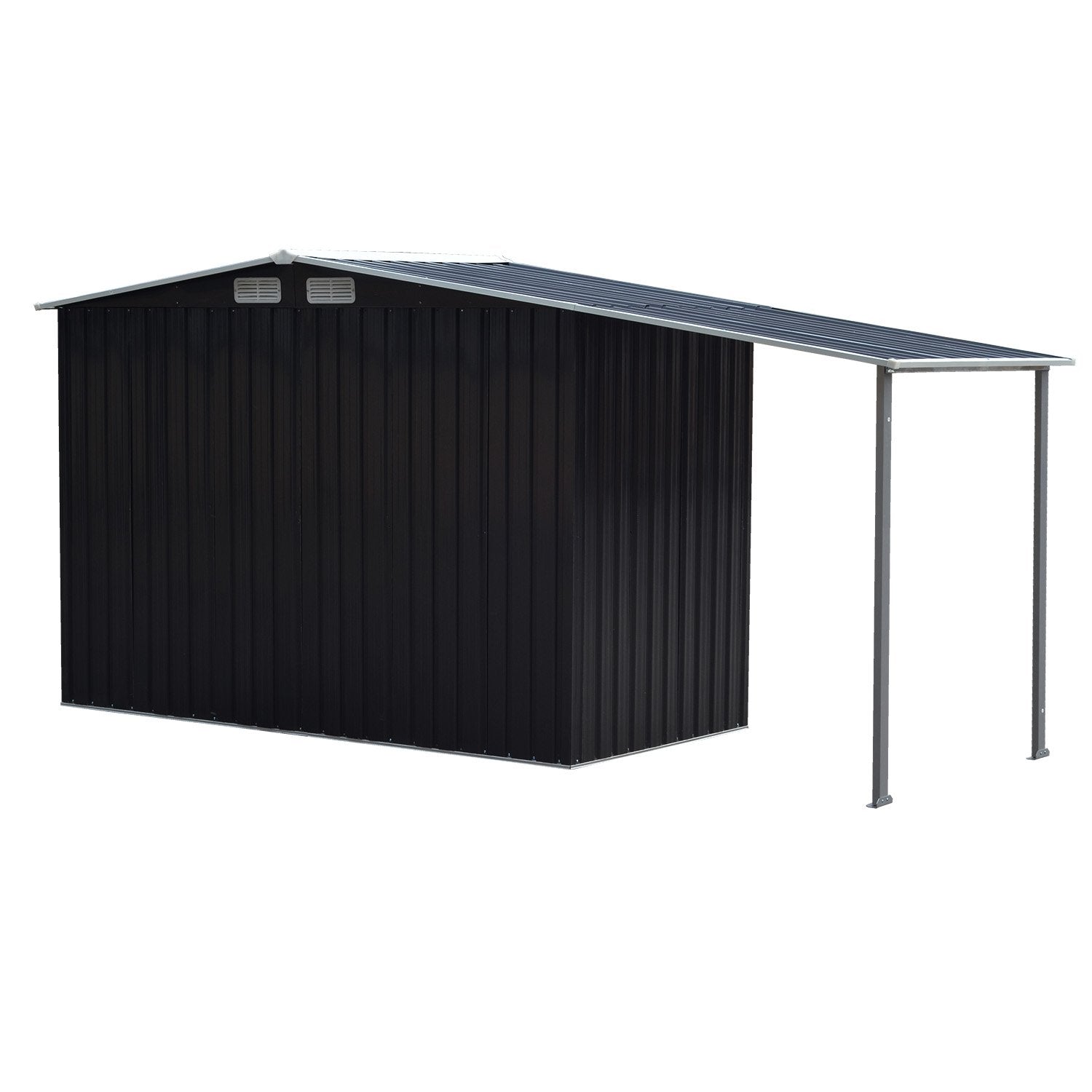 Wallaroo 4x8ft Zinc Steel Garden Shed with Open Storage - Black 4
