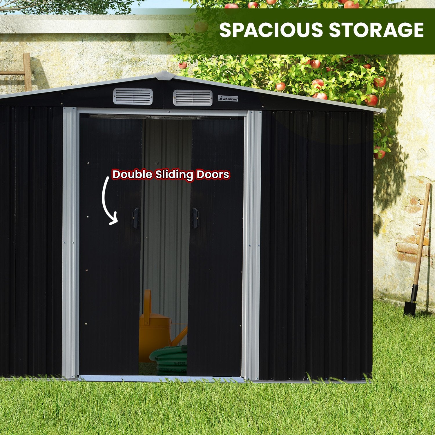 Wallaroo 4x8ft Zinc Steel Garden Shed with Open Storage - Black 6