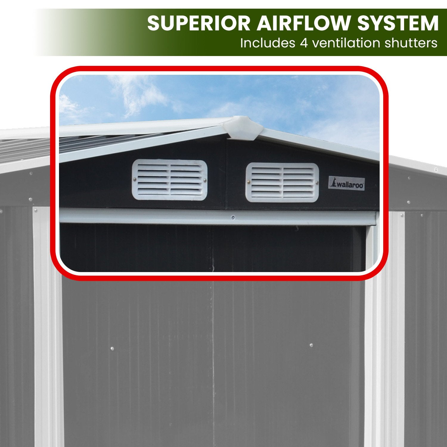 Wallaroo 4x8ft Zinc Steel Garden Shed with Open Storage - Black 7