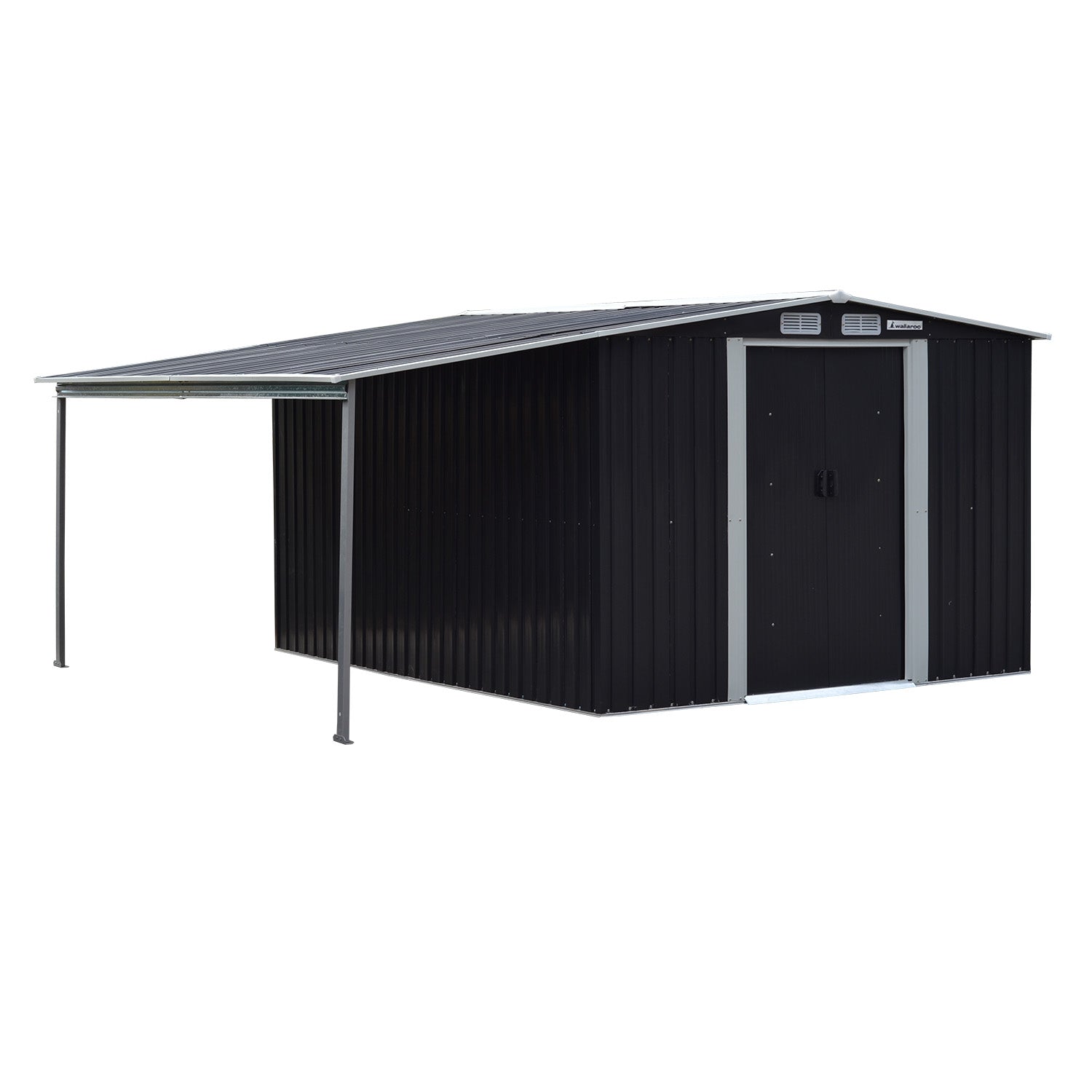 Wallaroo 6x8ft Zinc Steel Garden Shed with Open Storage - Black 4