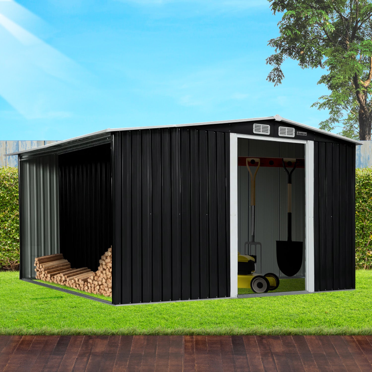 Wallaroo Garden Shed with Semi-Close Storage 6*8FT - Black 9