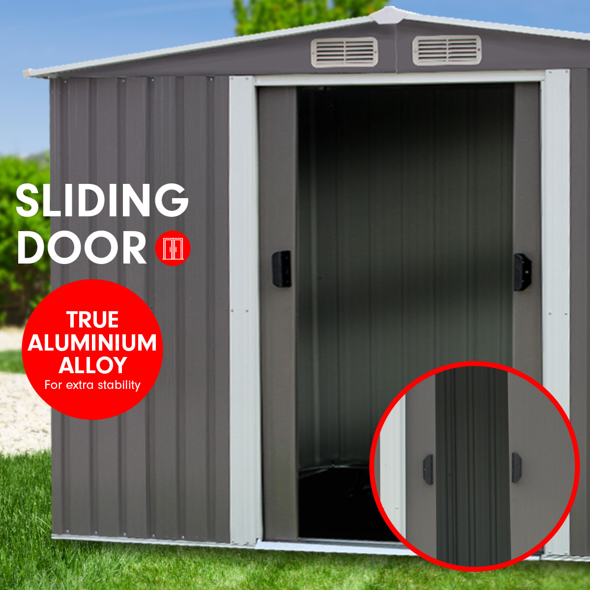 Wallaroo Garden Shed Spire Roof 8ft x 8ft Outdoor Storage Shelter - Grey 4