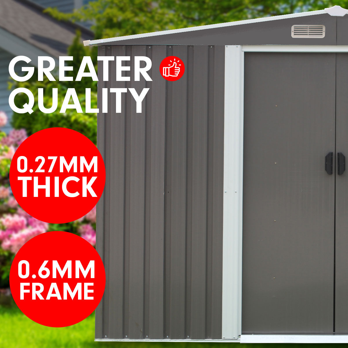 Wallaroo Garden Shed Spire Roof 8ft x 8ft Outdoor Storage Shelter - Grey 6