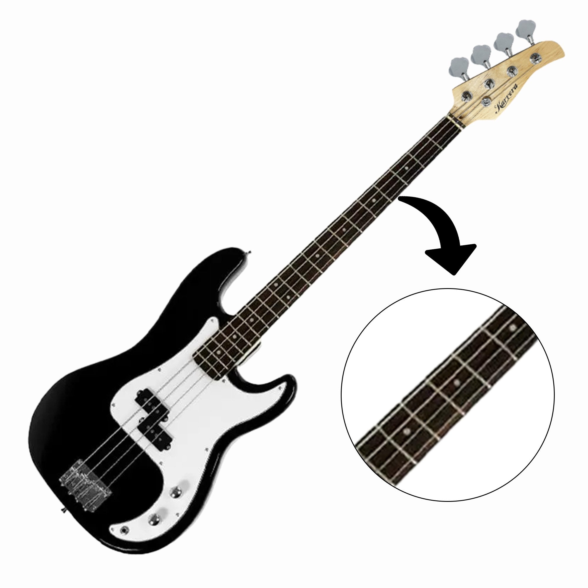 Karrera 39in Electric Guitar Bass Tuner Music 4-String Instrument Full Size Black 5