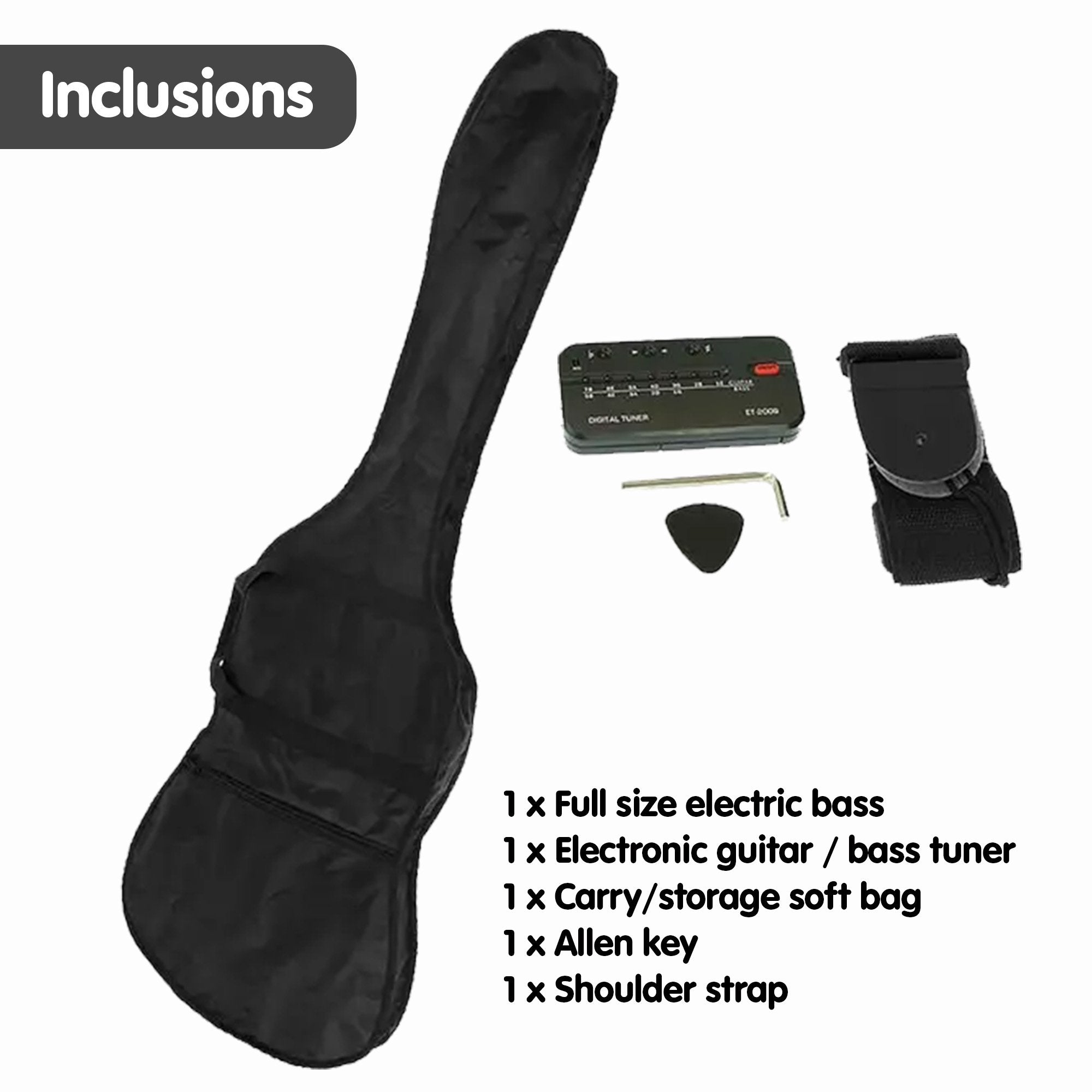 Karrera 39in Electric Guitar Bass Tuner Music 4-String Instrument Full Size Black 6