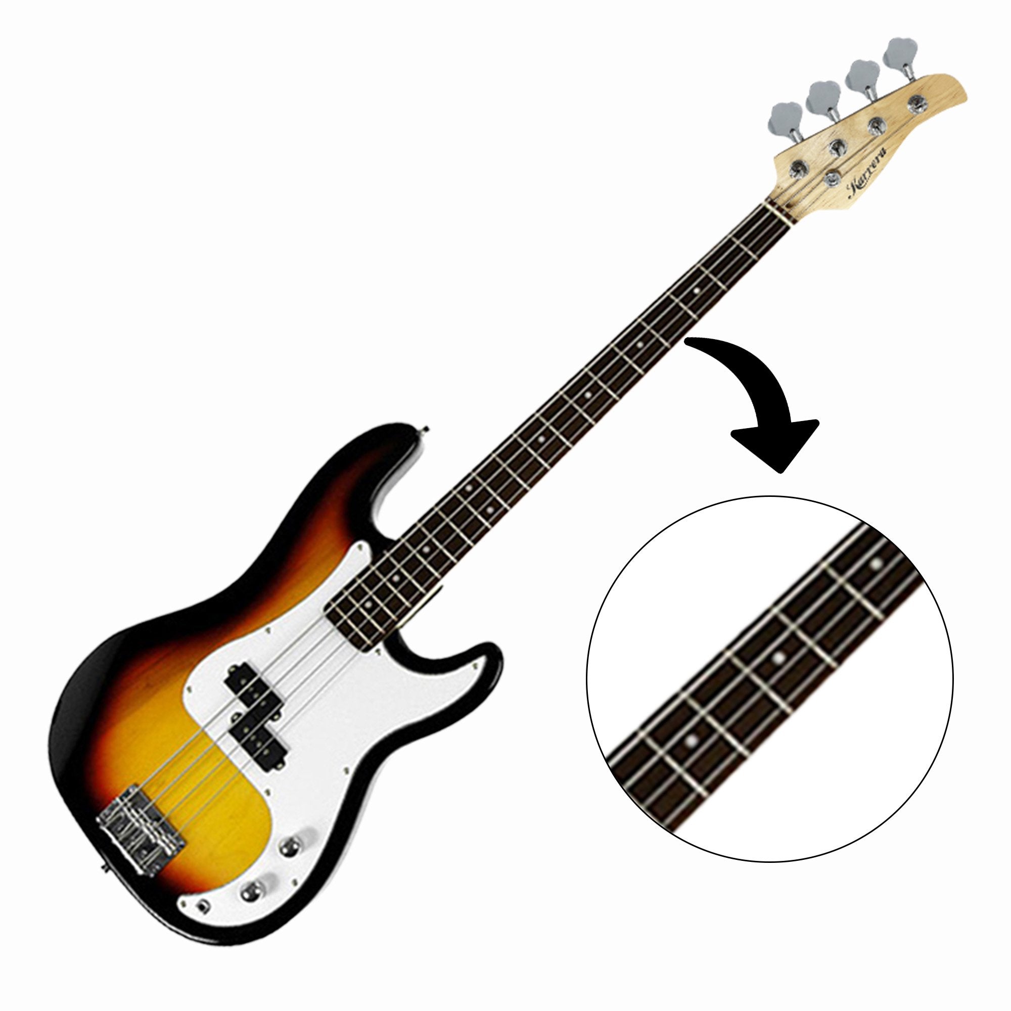 Karrera 39in Electric Guitar Bass Tuner Music 4-String Instrument Full Size Sunburst 5
