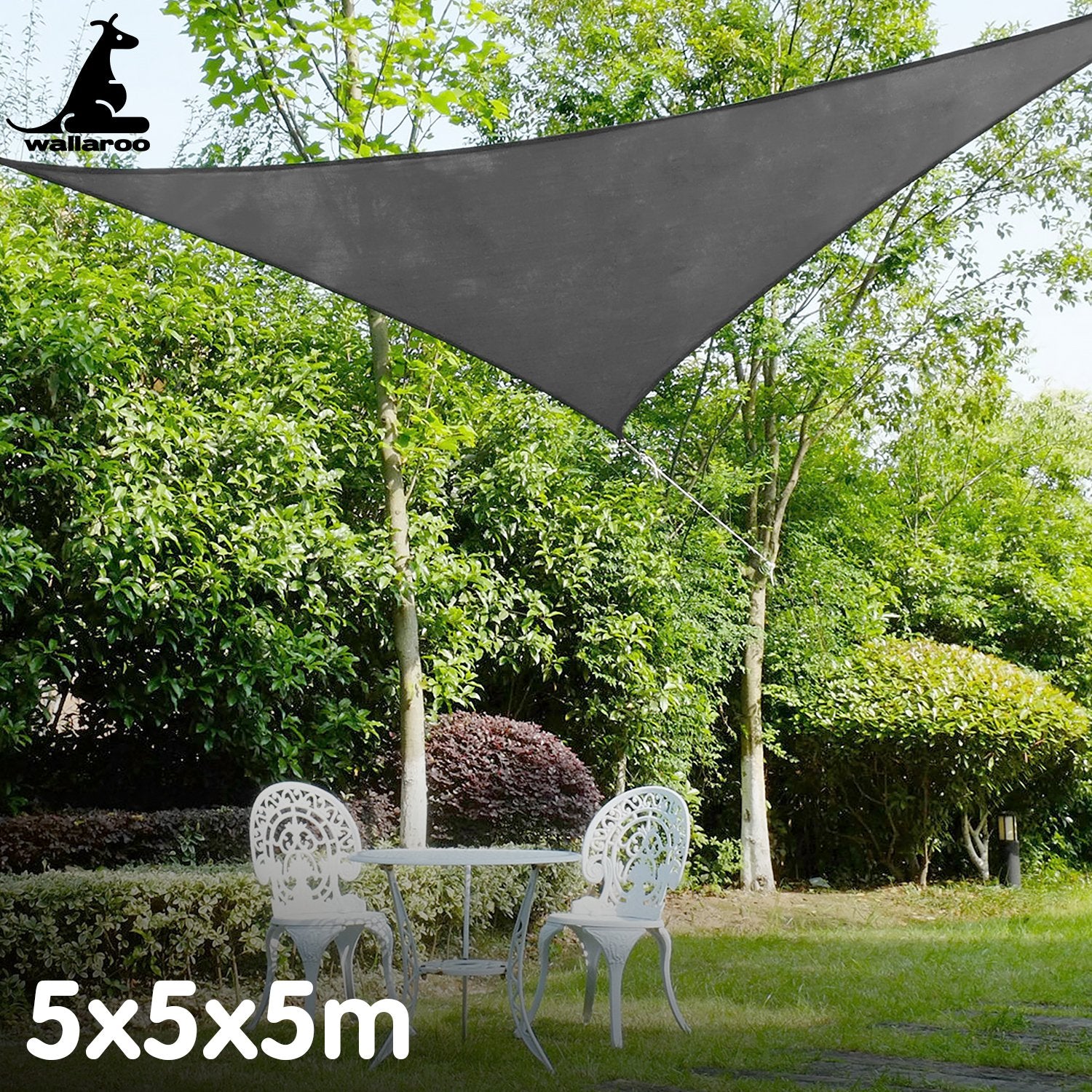 Wallaroo Outdoor Sun Shade Sail Canopy Grey Triangle 5 x 5 x 5M 8