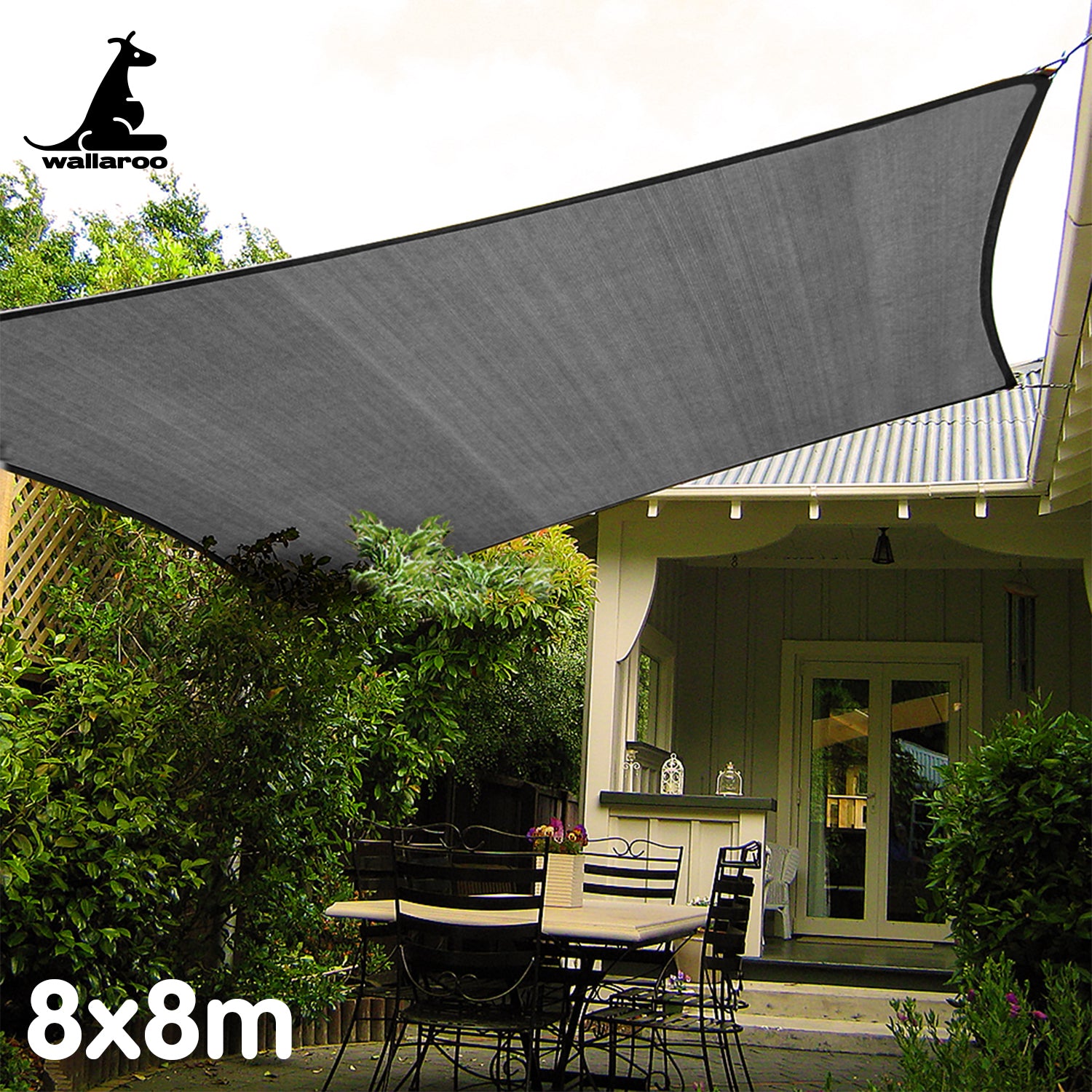 Wallaroo Outdoor Sun Shade Sail Canopy Grey Square 8 x 8M 6