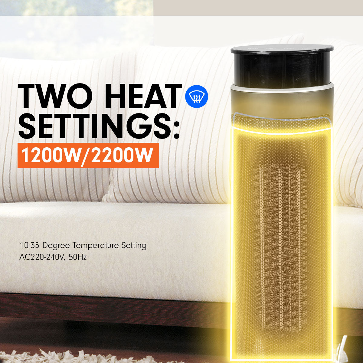 Pronti Electric Tower Heater 2000W Ceramic Portable Remote - Black 4