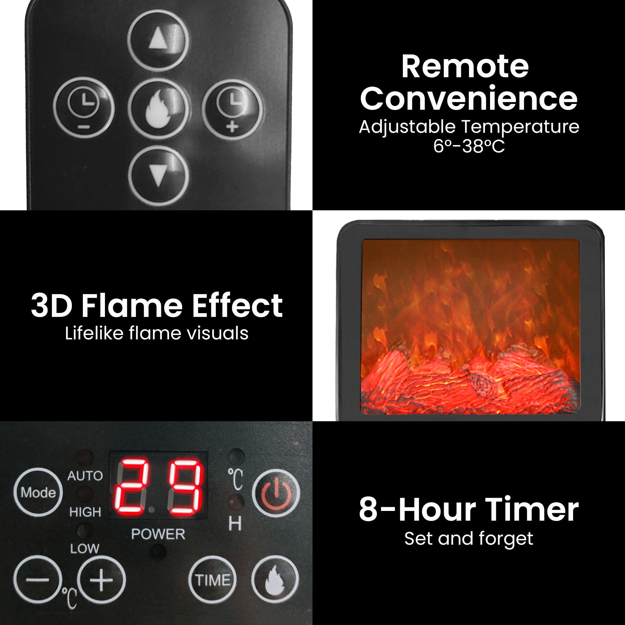 Pronti 2000W 3D Fire PTC Electric Portable Room Heater 7