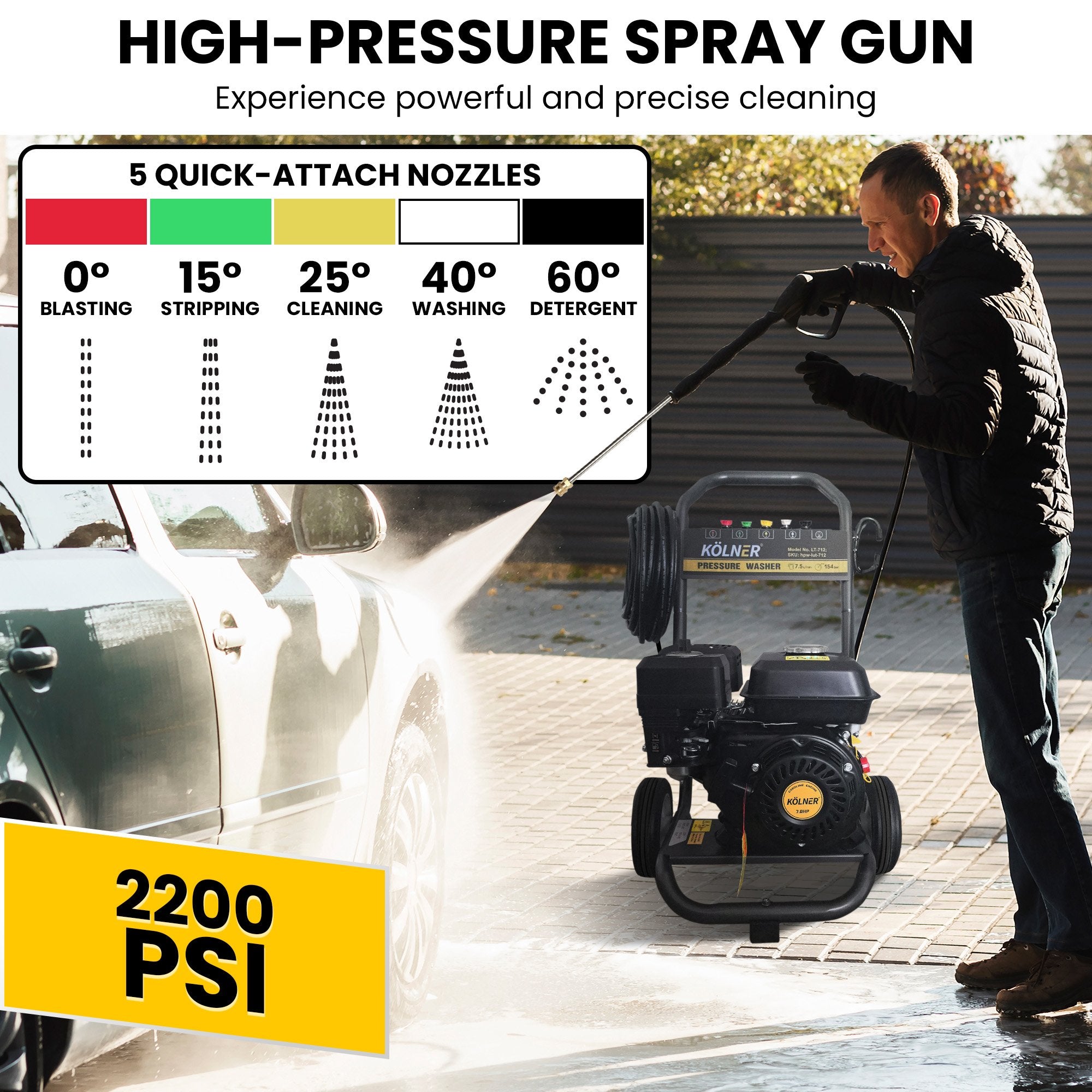 Kolner LT-712 High Pressure Washer 2200PSI 7.5LPM 8