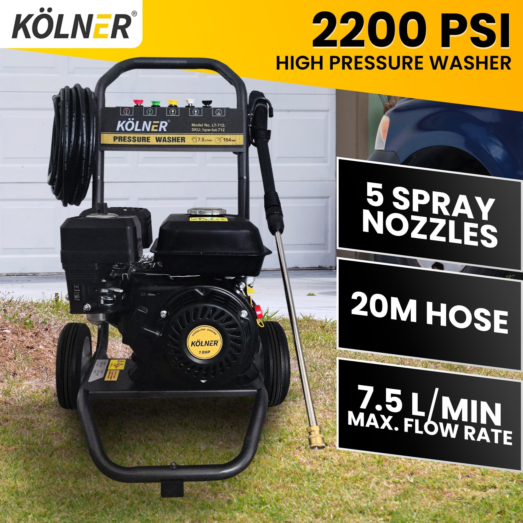 Kolner LT-712 High Pressure Washer 2200PSI 7.5LPM 10