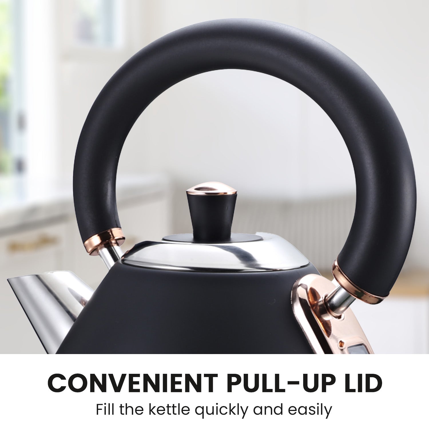 Pronti 1.7L Rose Trim Collection Kettle - Black 4