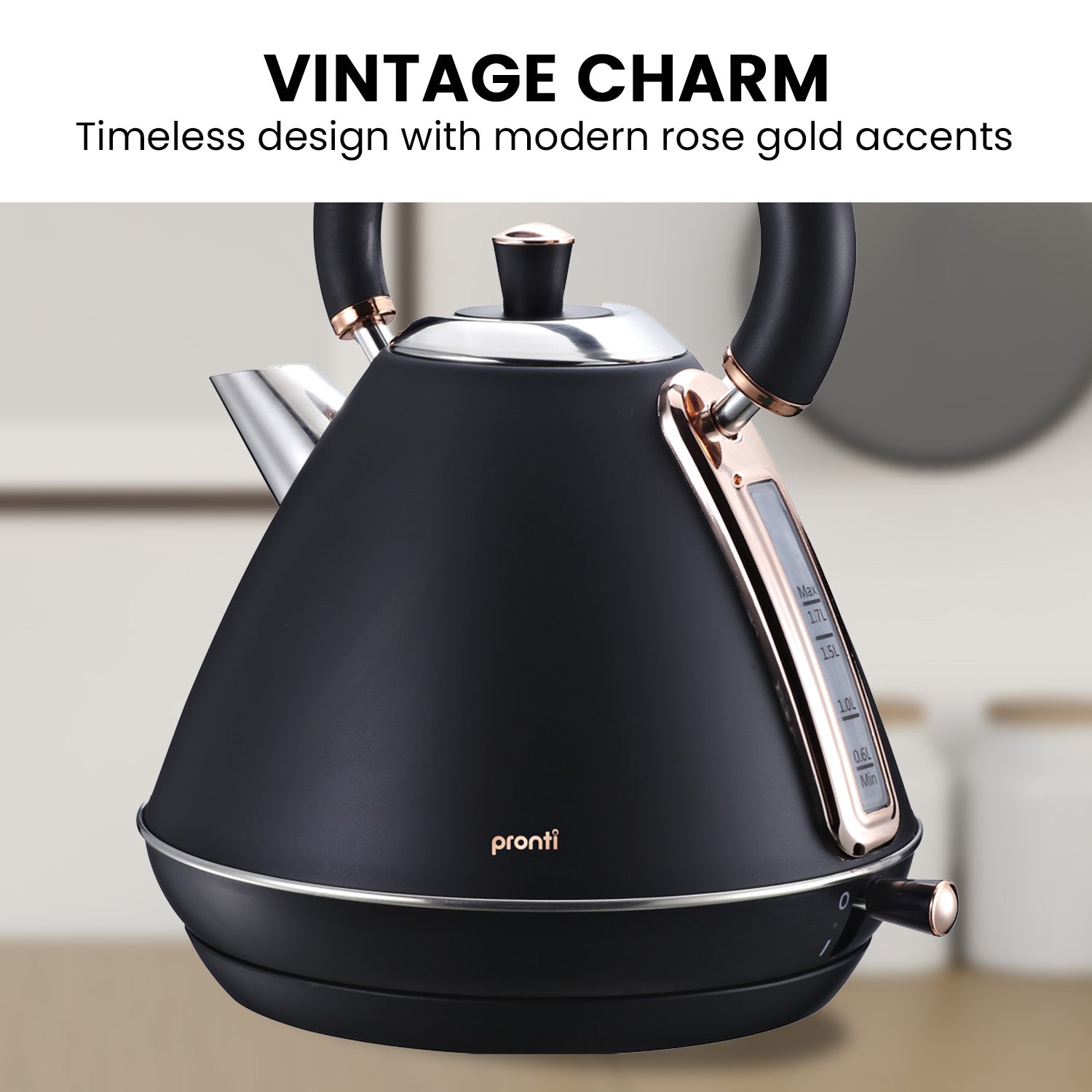 Pronti 1.7L Rose Trim Collection Kettle - Black 5