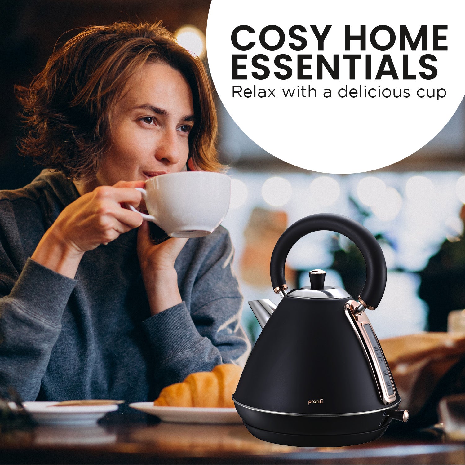 Pronti 1.7L Rose Trim Collection Kettle - Black 9