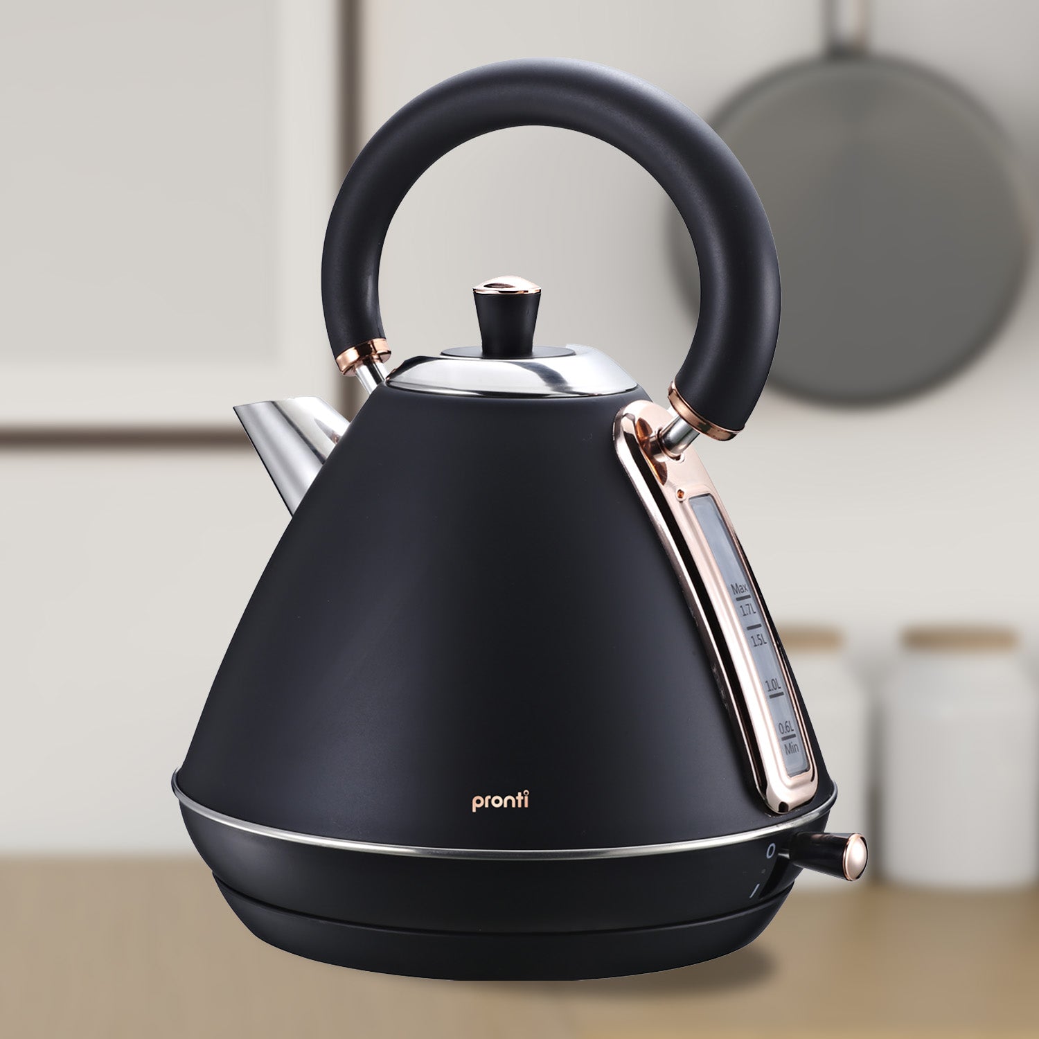 Pronti 1.7L Rose Trim Collection Kettle - Black 10
