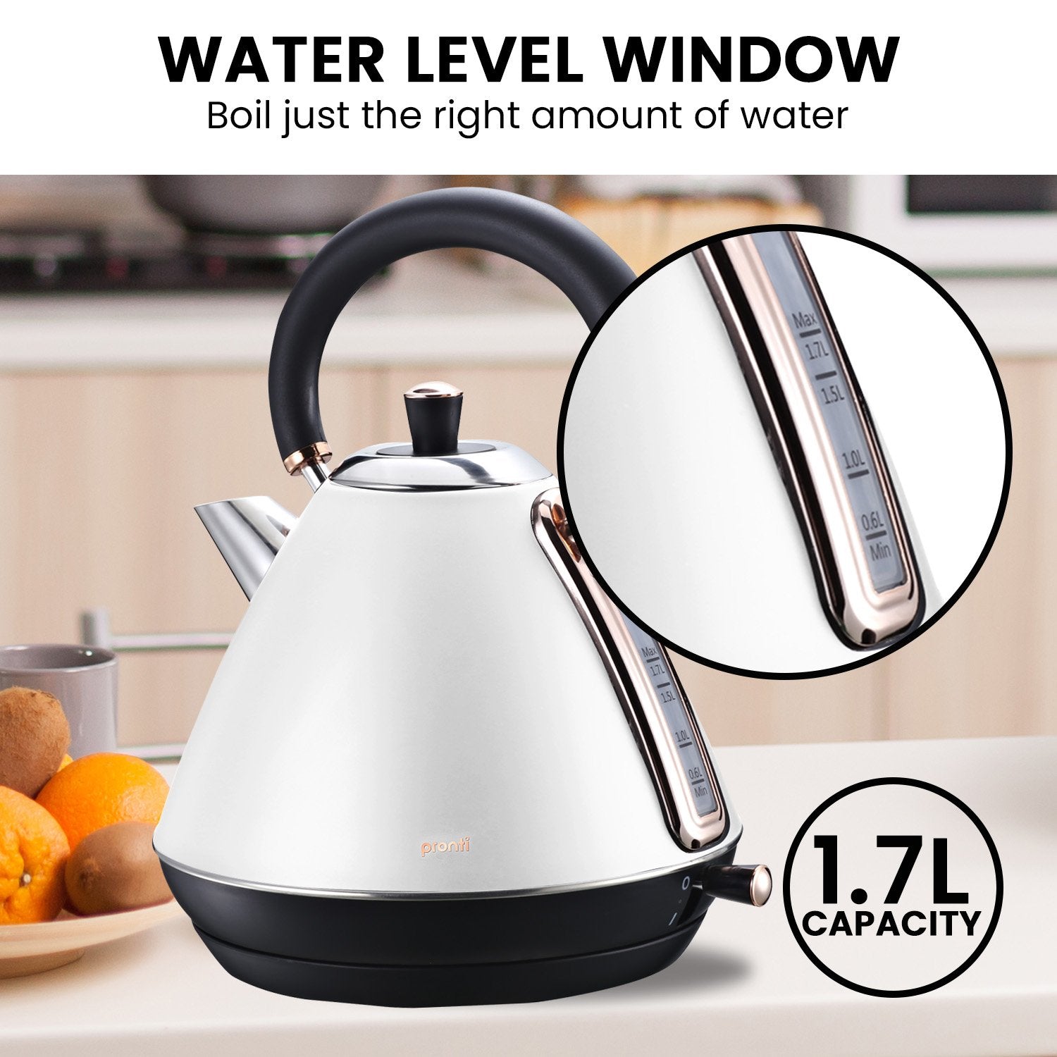 Pronti 1.7l Rose Trim Collection Kettle - White 6