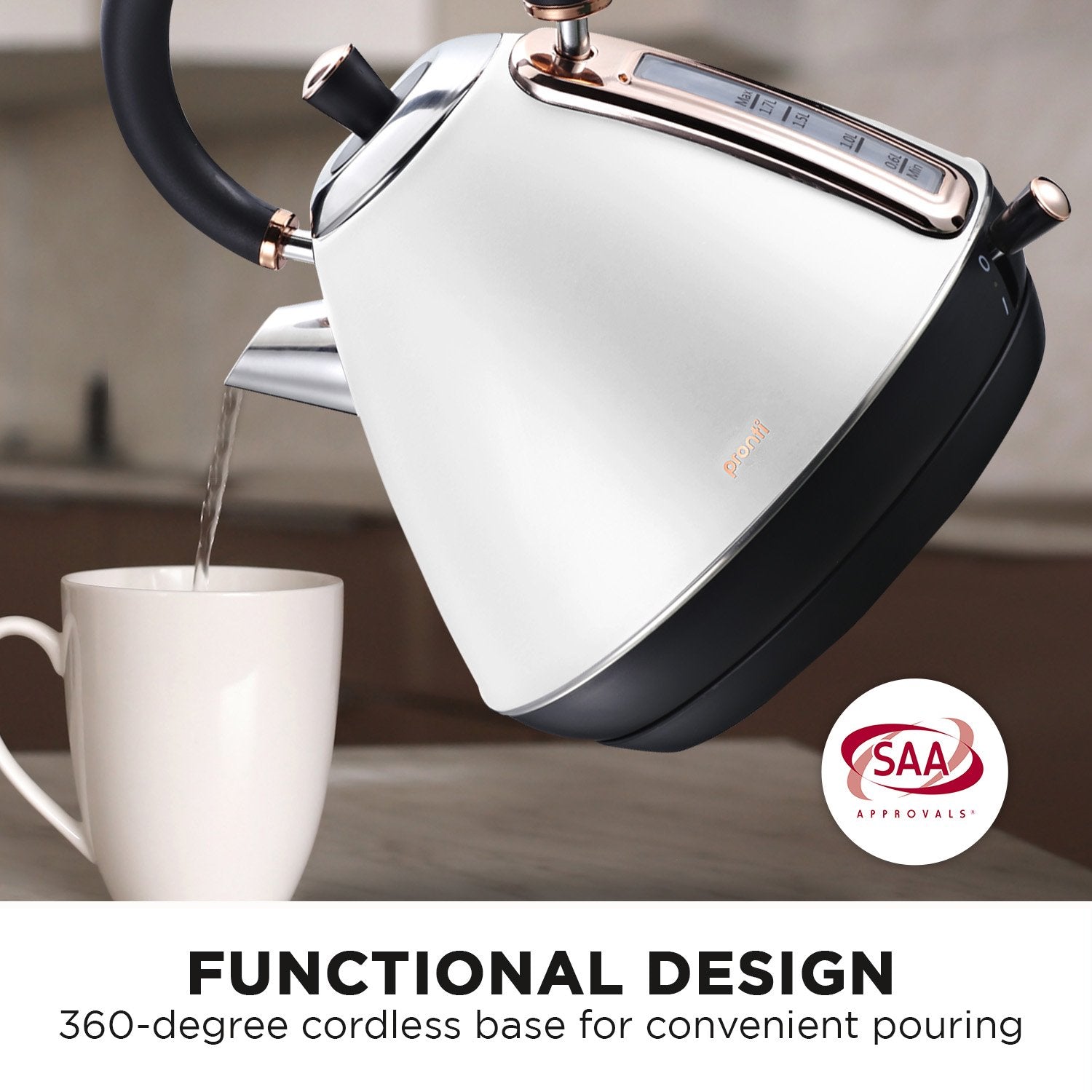 Pronti 1.7l Rose Trim Collection Kettle - White 7