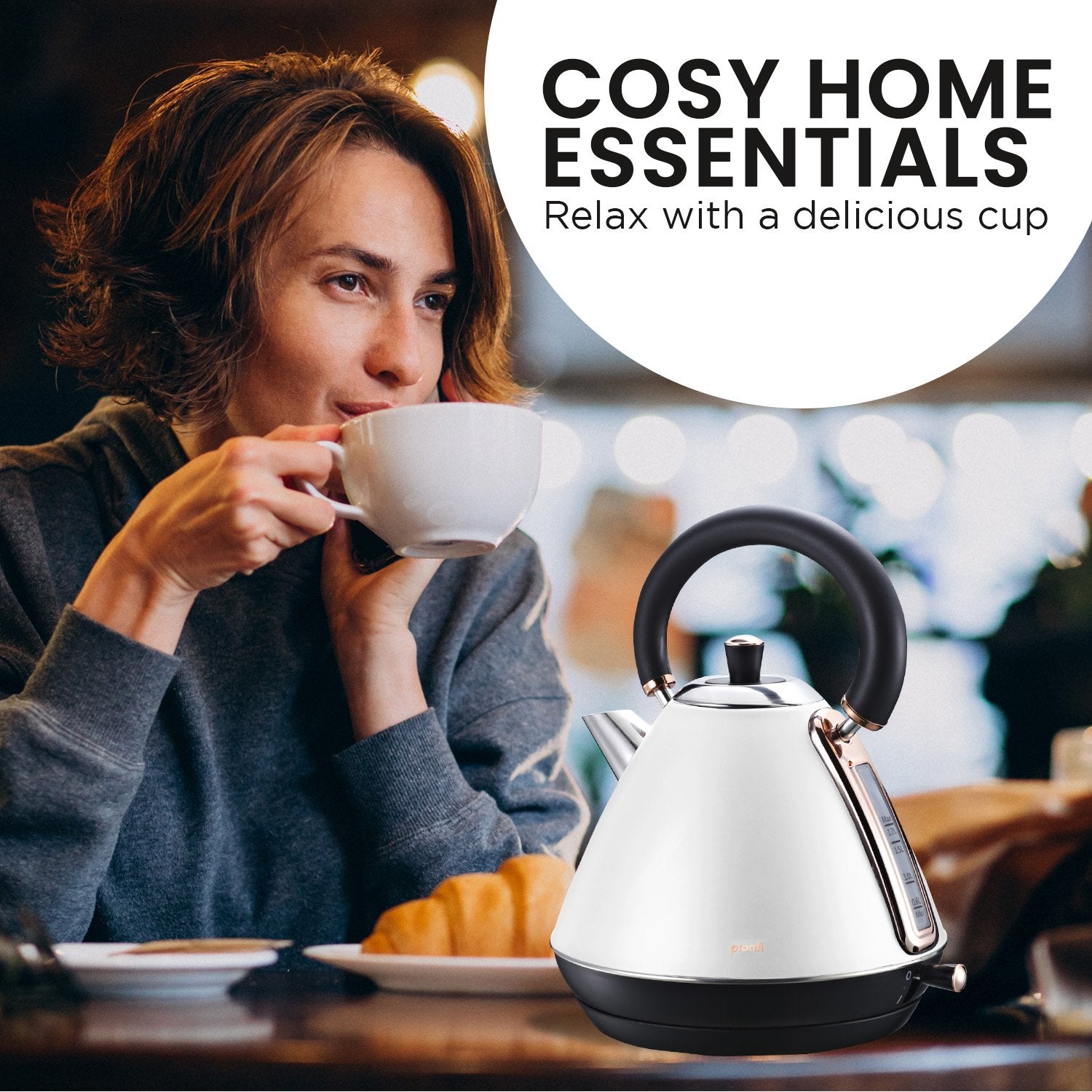 Pronti 1.7l Rose Trim Collection Kettle - White 8