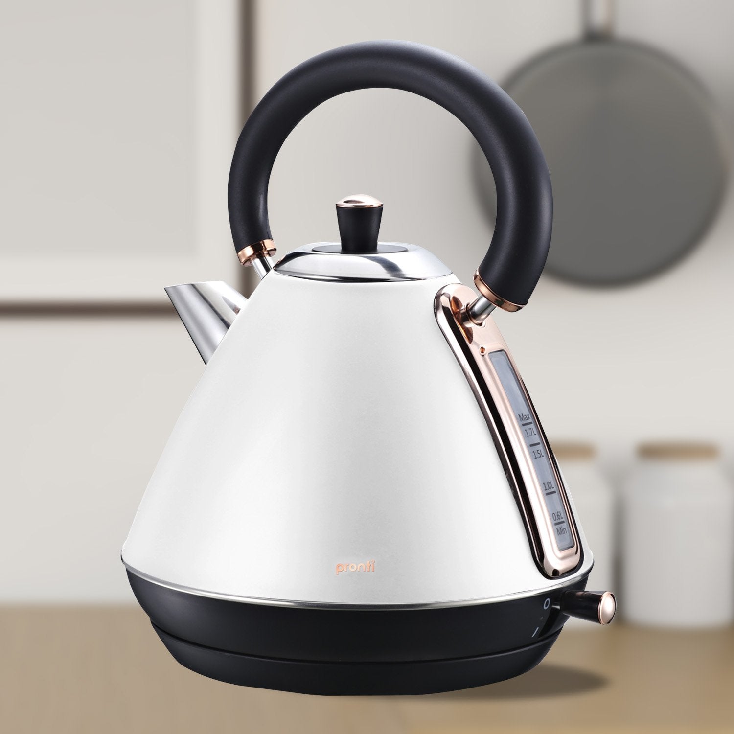 Pronti 1.7l Rose Trim Collection Kettle - White 9
