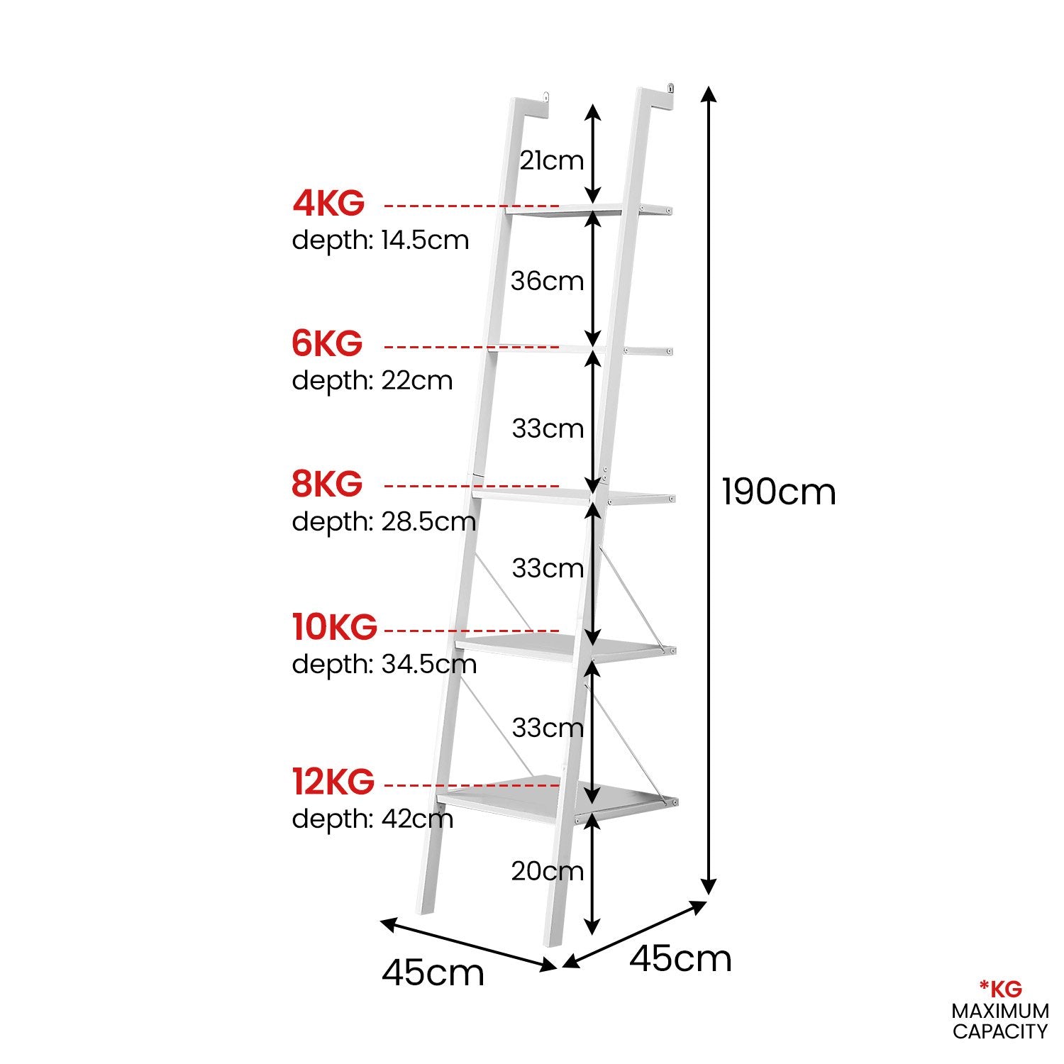 Sarantino Amelia 5-Tier Ladder Shelf in White 3