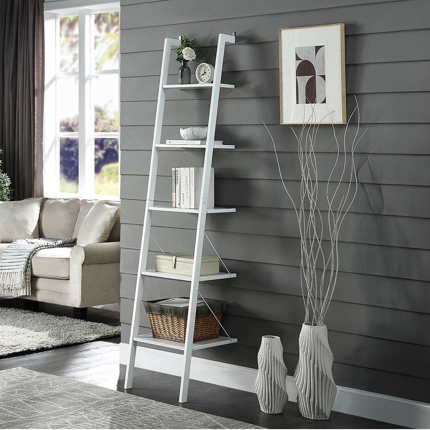 Sarantino Amelia 5-Tier Ladder Shelf in White 7