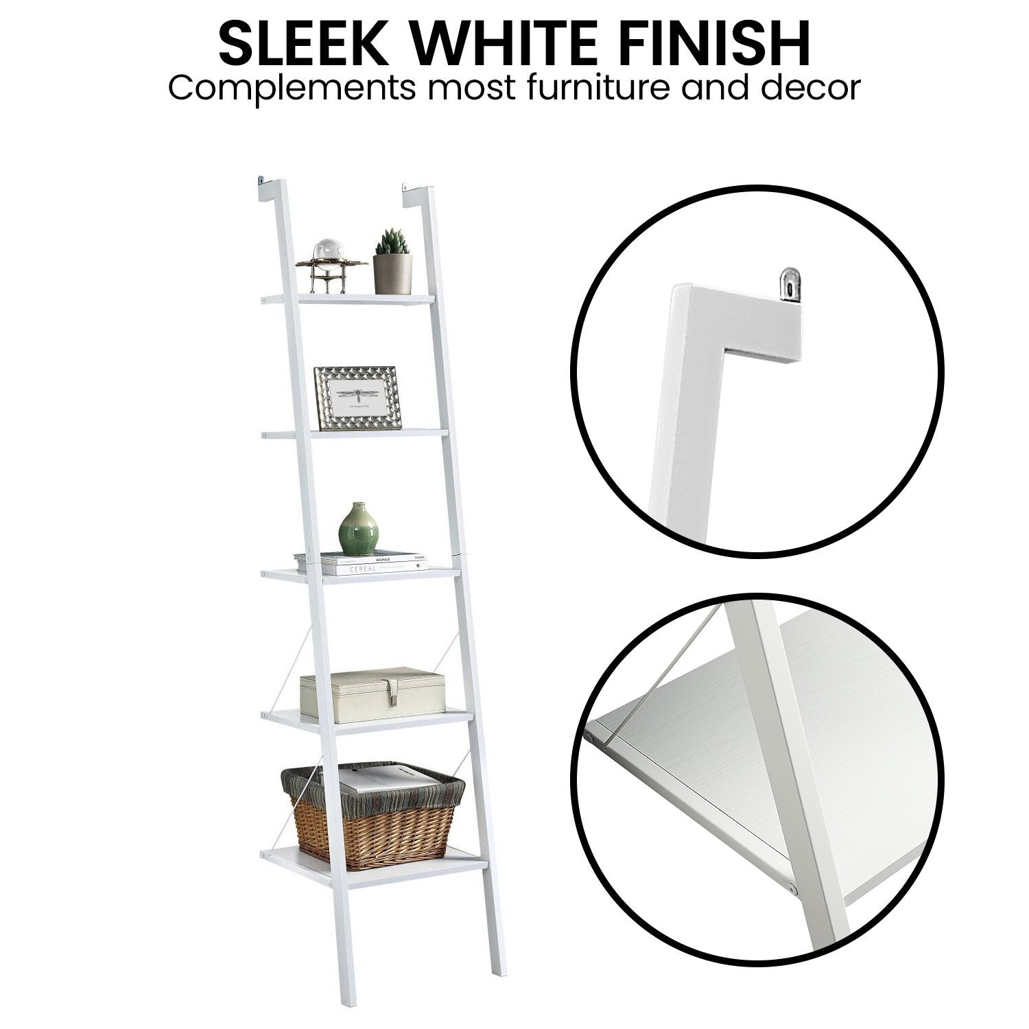 Sarantino Amelia 5-Tier Ladder Shelf in White 9