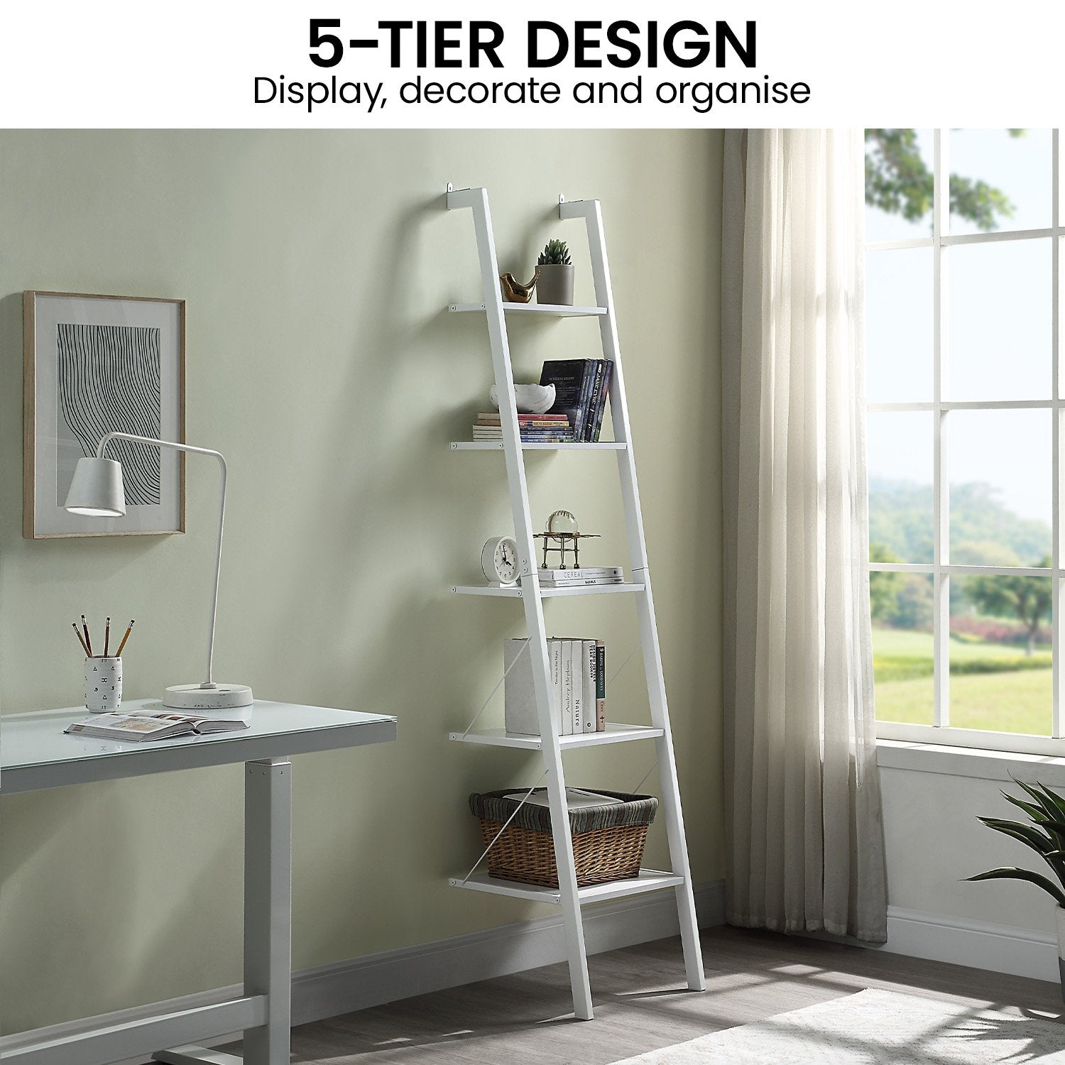Sarantino Amelia 5-Tier Ladder Shelf in White 10