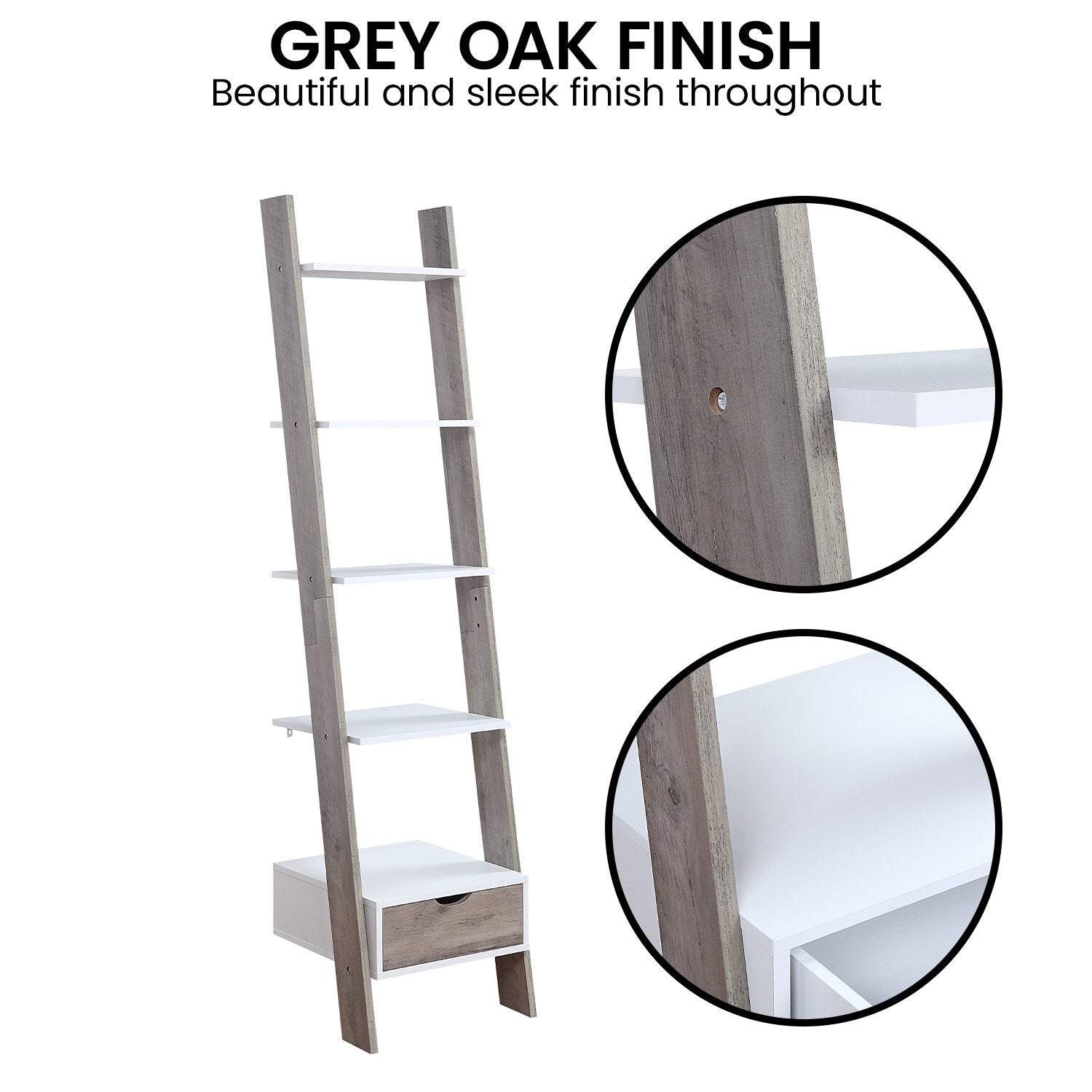 Sarantino Mira 5-tier Ladder Shelf In White And Grey Oak 8
