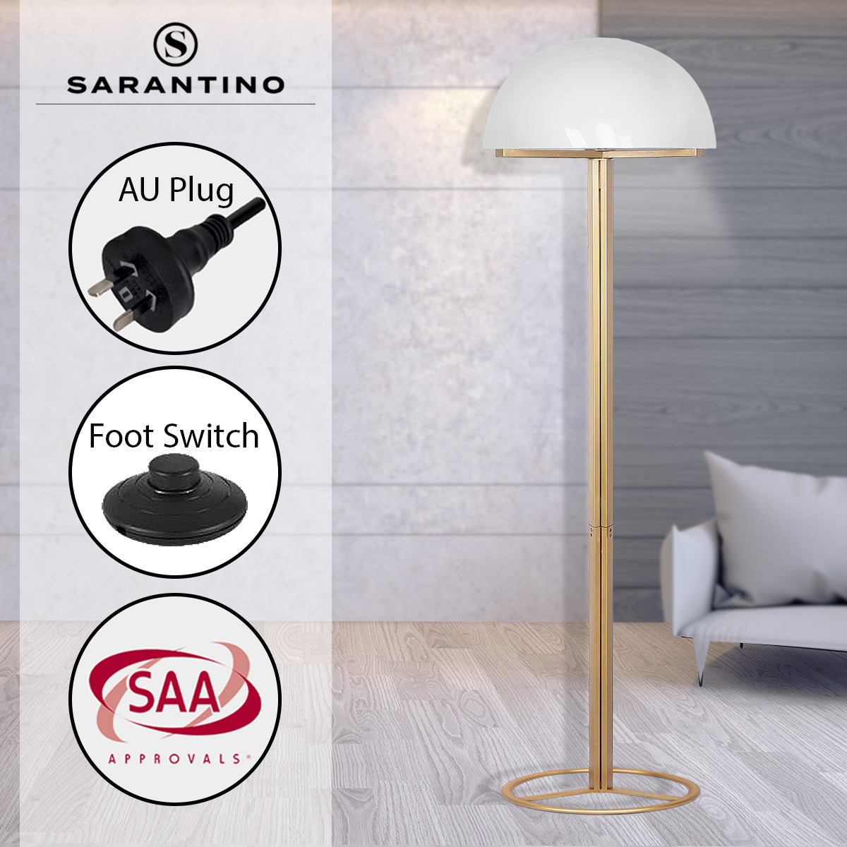 Sarantino Metal Floor Lamp with White Acrylic Shade by Sarantino 9