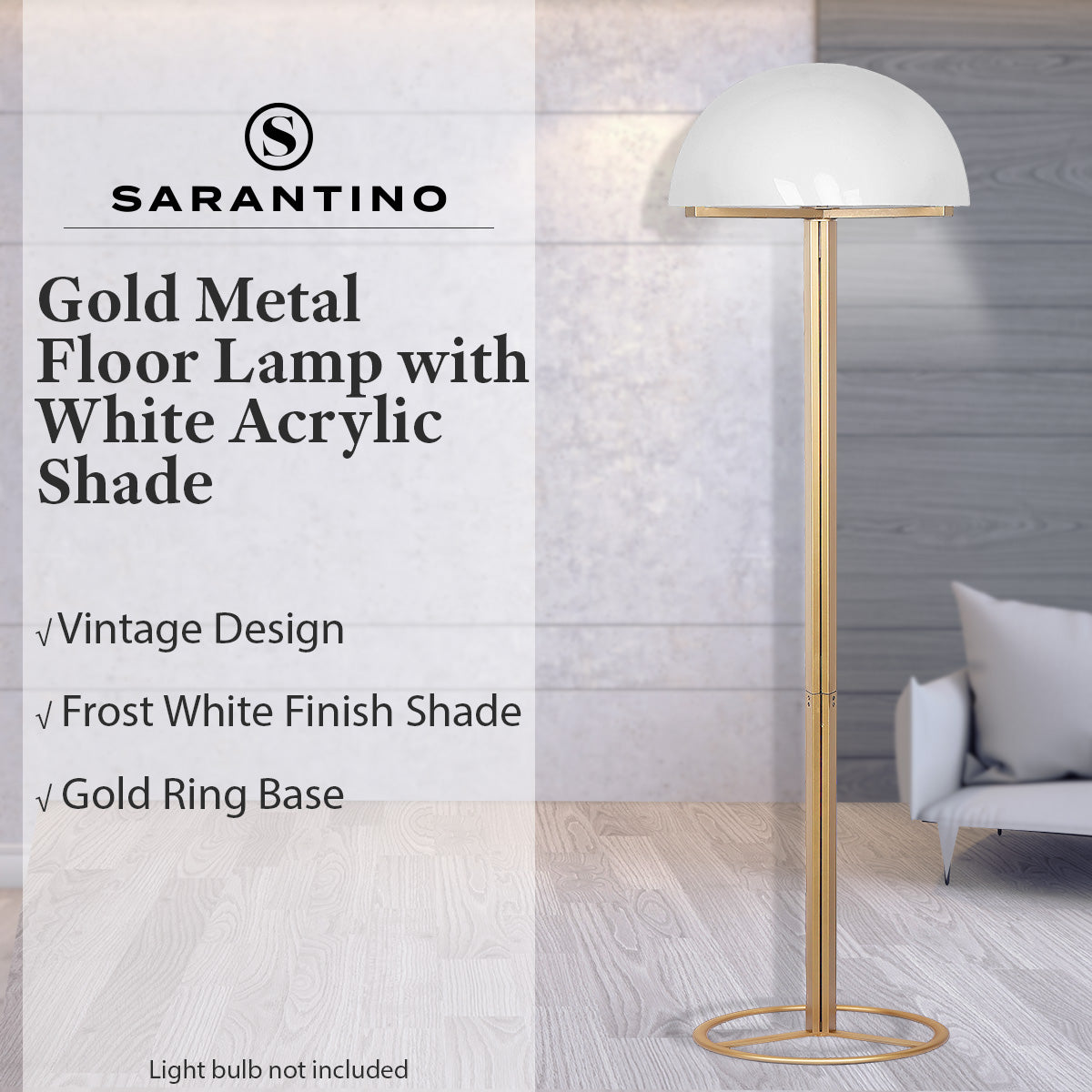 Sarantino Metal Floor Lamp with White Acrylic Shade by Sarantino 11