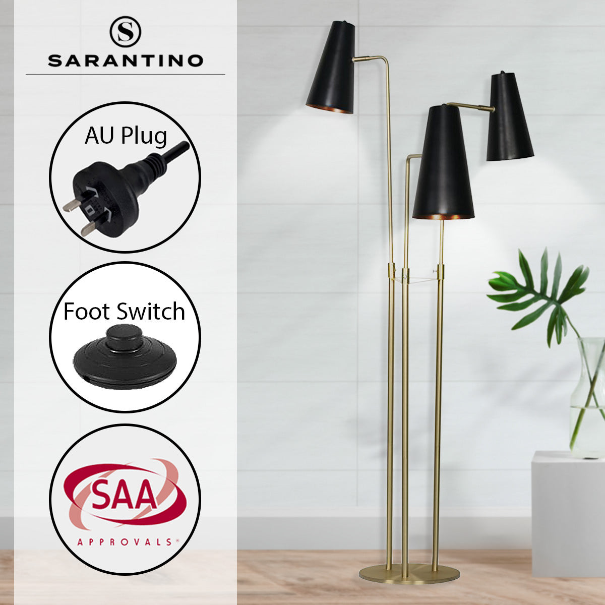 Sarantino Three Metal Shade Floor Lamp 9