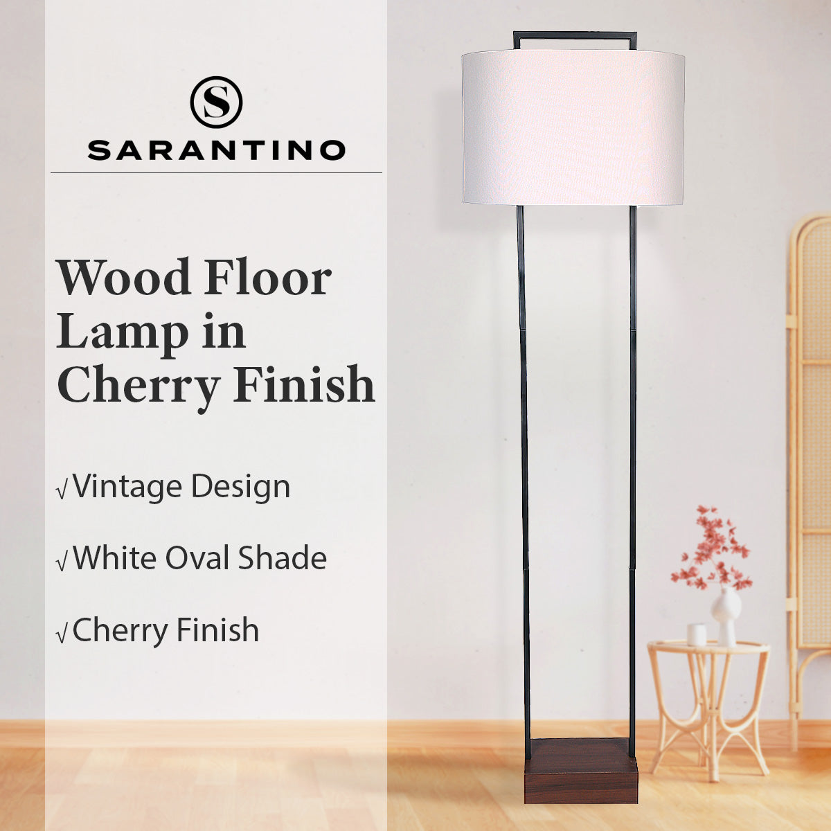 Sarantino Wood Floor Lamp in Cherry Finish 11