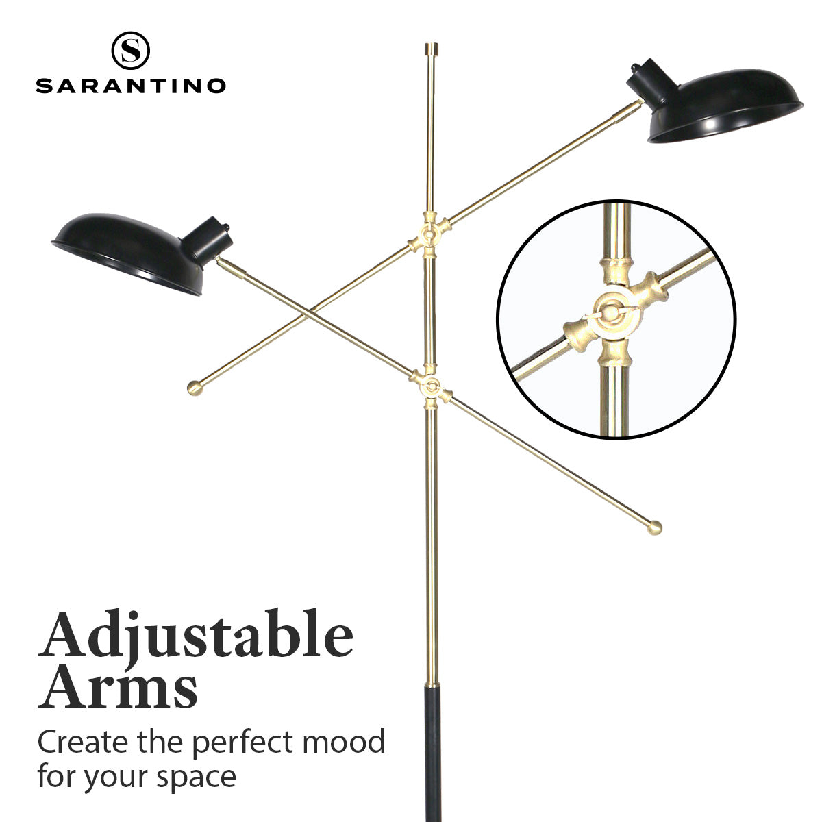 Sarantino Adjustable Two Light Lamp Black and Gold Finish 8