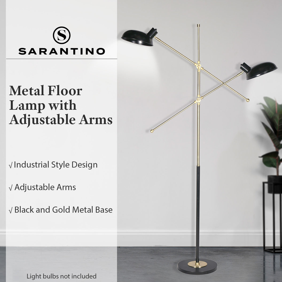 Sarantino Adjustable Two Light Lamp Black and Gold Finish 12
