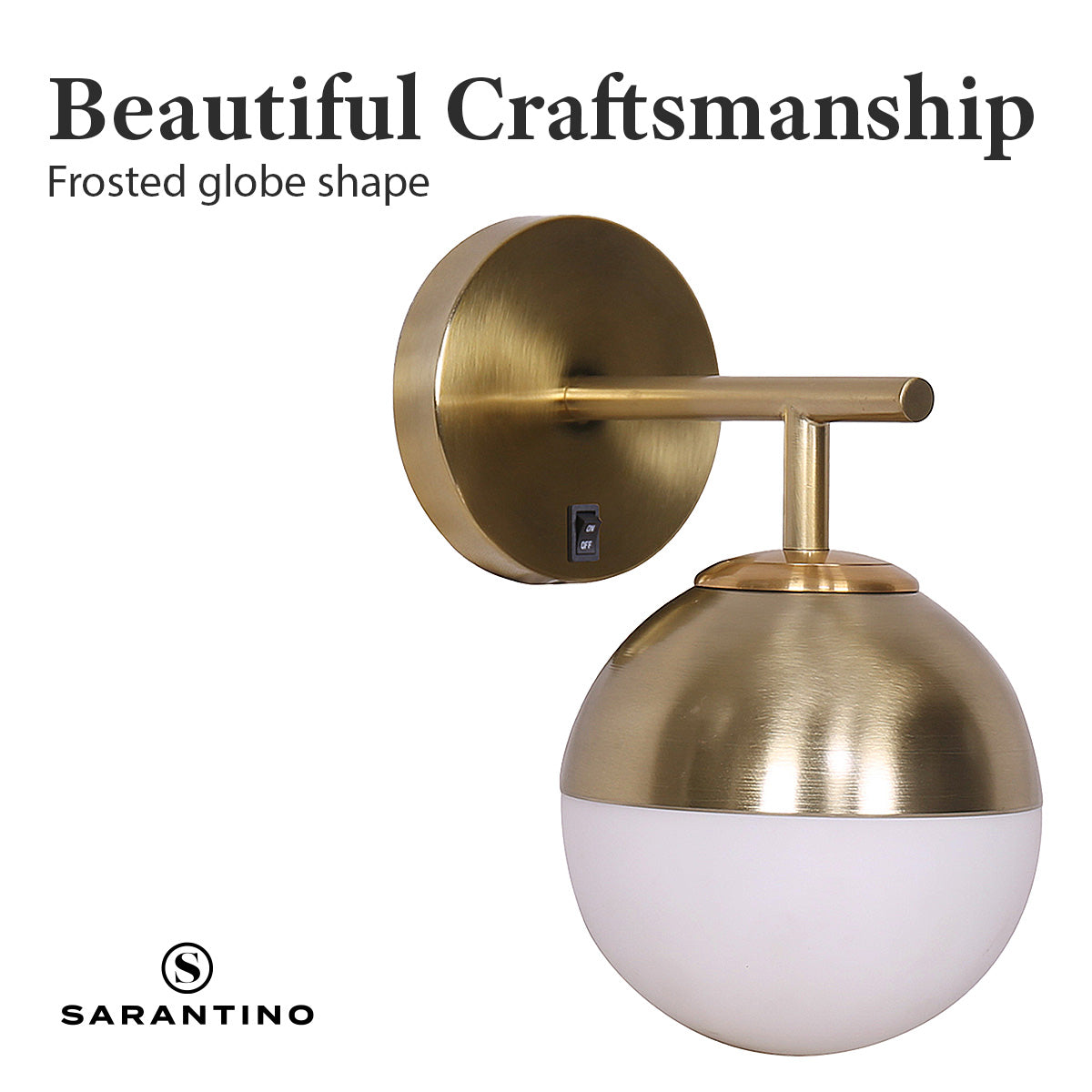 Sarantino Wall Lamp with Gold Metal Base and White Glass Shade 6