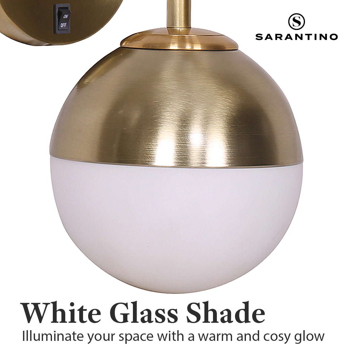 Sarantino Wall Lamp with Gold Metal Base and White Glass Shade 7