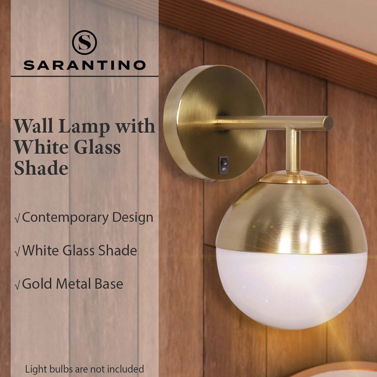 Sarantino Wall Lamp with Gold Metal Base and White Glass Shade 11