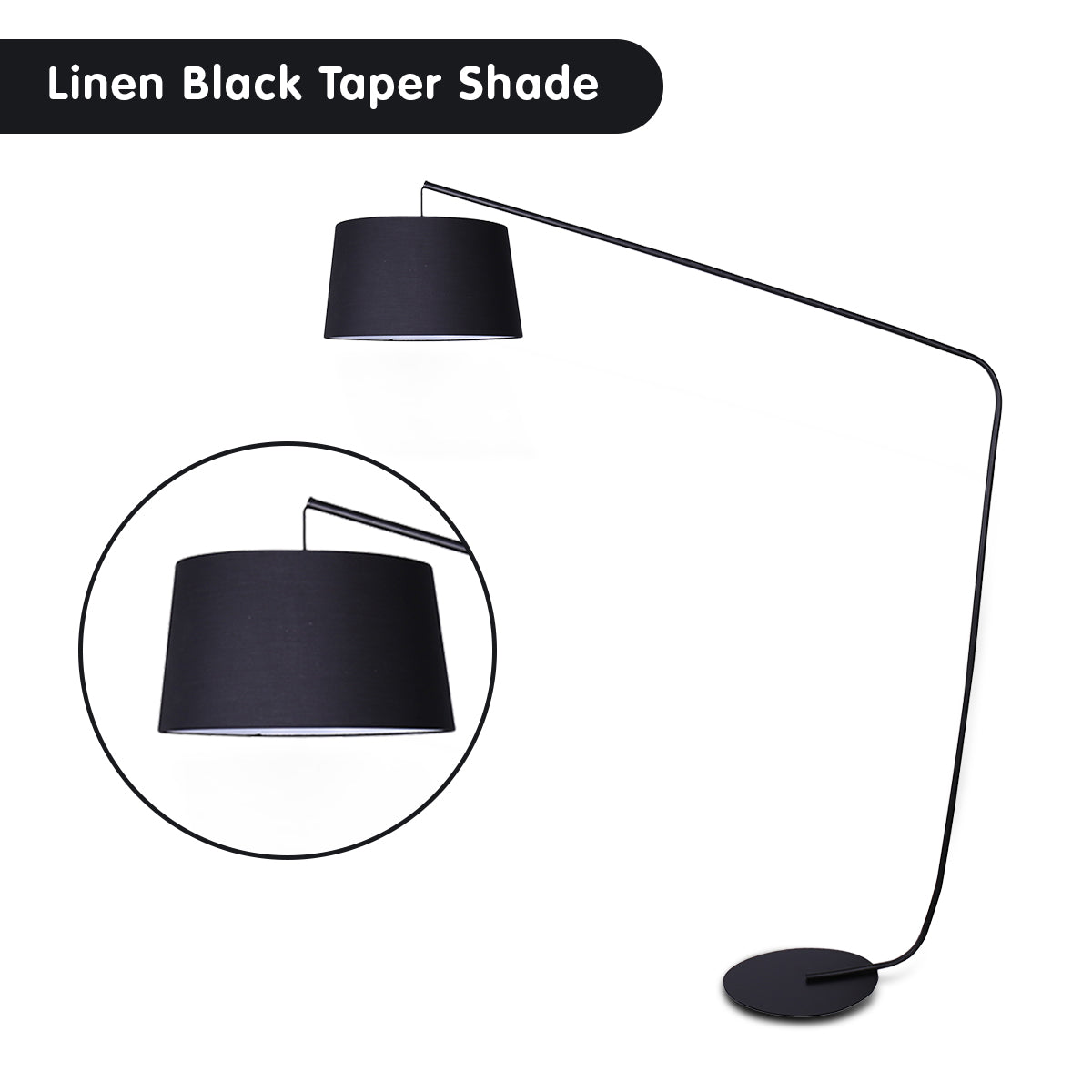Sarantino Metal Arc Floor Lamp in Black Finish with Linen Taper Shade 3