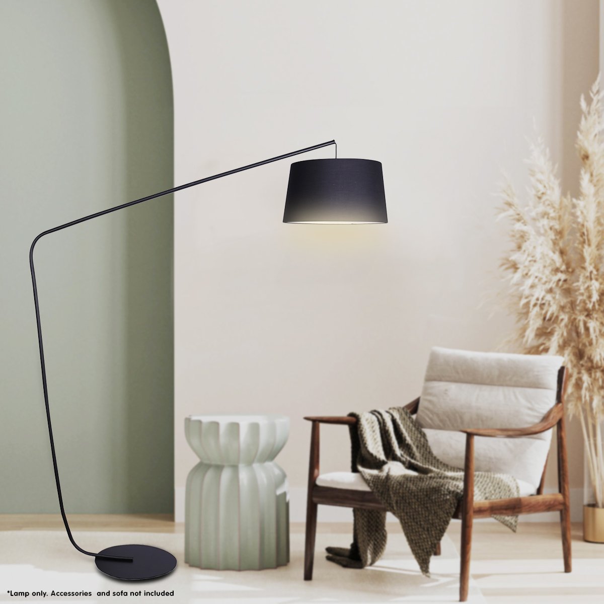 Sarantino Metal Arc Floor Lamp in Black Finish with Linen Taper Shade 6