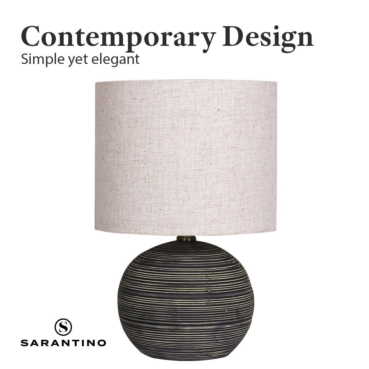 Sarantino Ceramic Table Lamp With Striped Pattern In Antique Black 5