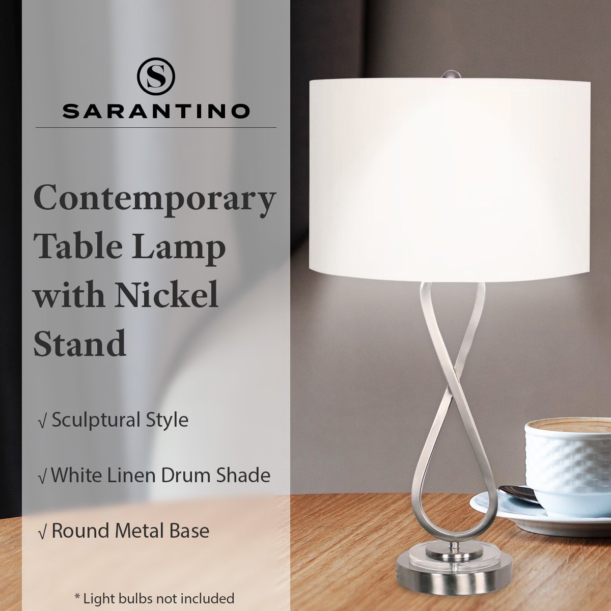Sarantino Contemporary Table Lamp In Nickel Finish 10