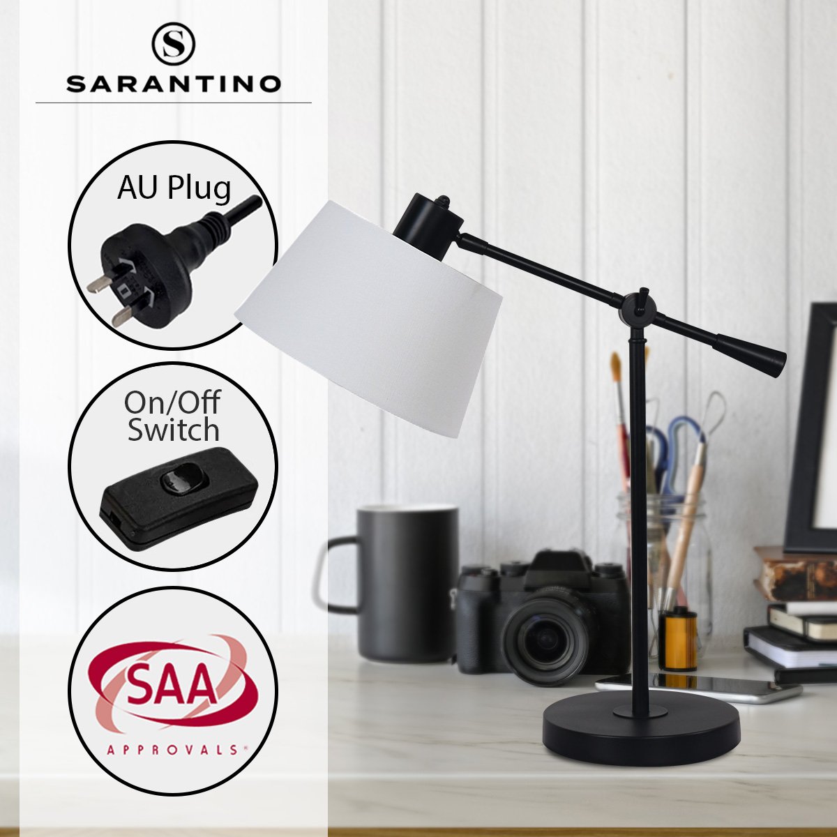 Sarantino Adjustable Metal Table Lamp In Black 8