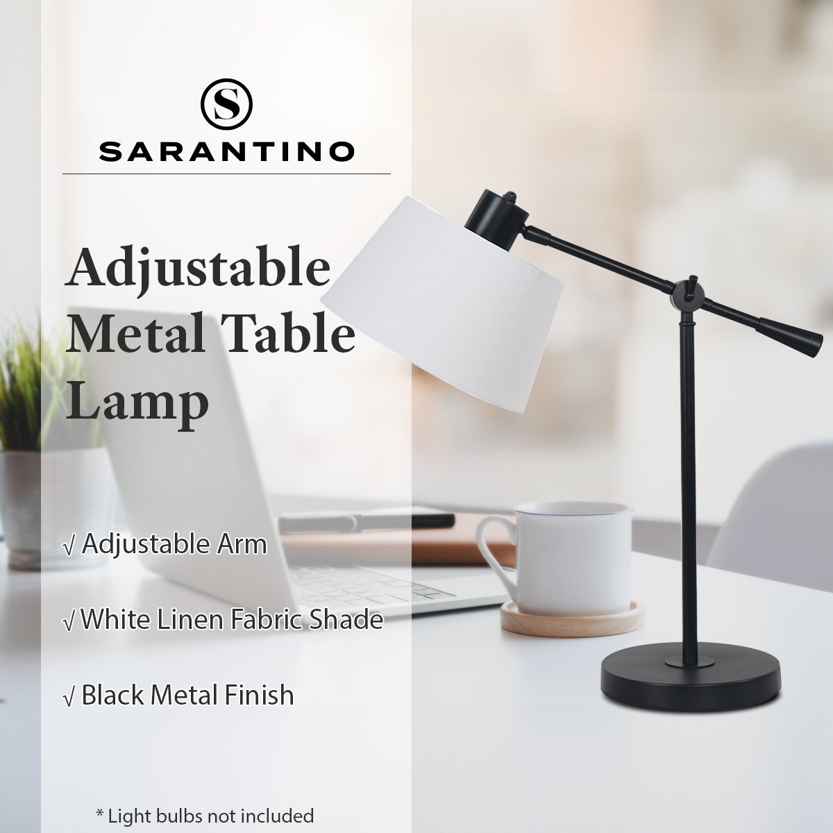 Sarantino Adjustable Metal Table Lamp In Black 10