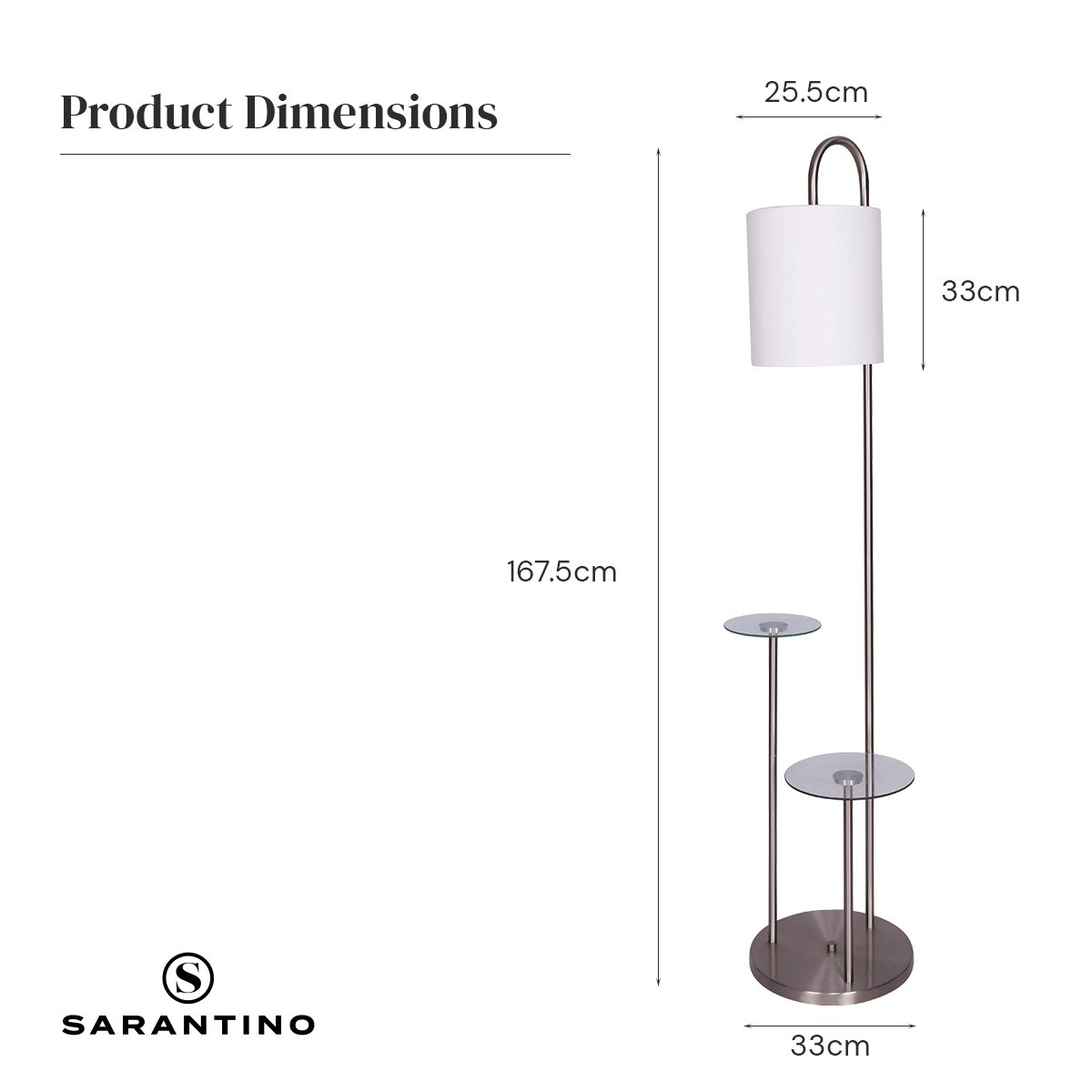 Sarantino Metal Floor Lamp with Glass Shelves 8